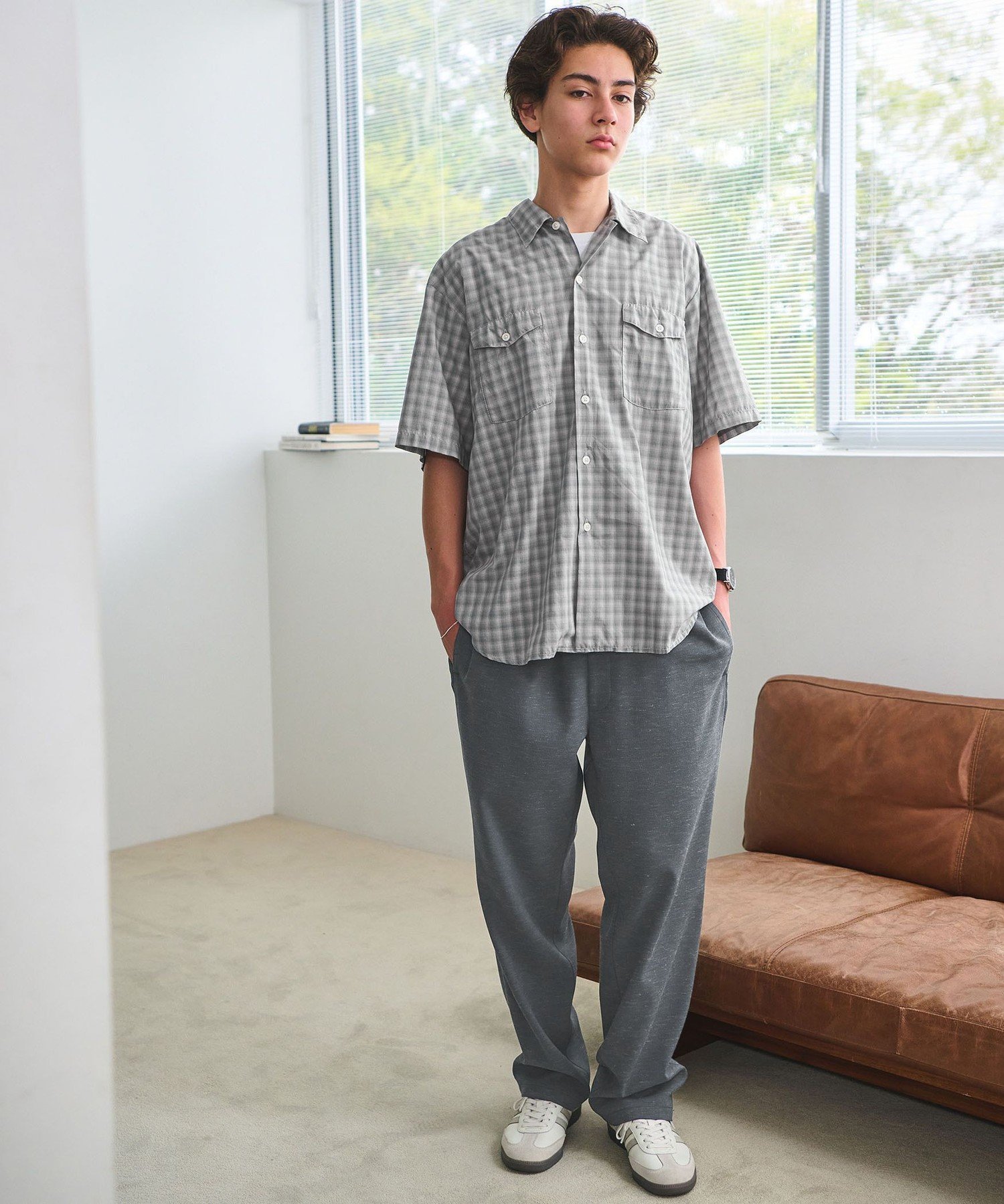 【別注】＜SMITH'S AMERICAN＞チェック柄 半袖 シャツ ユナイテッドアローズ グリーンレーベルリラクシング トップス シャツ・ブラウス グレー ネイビー