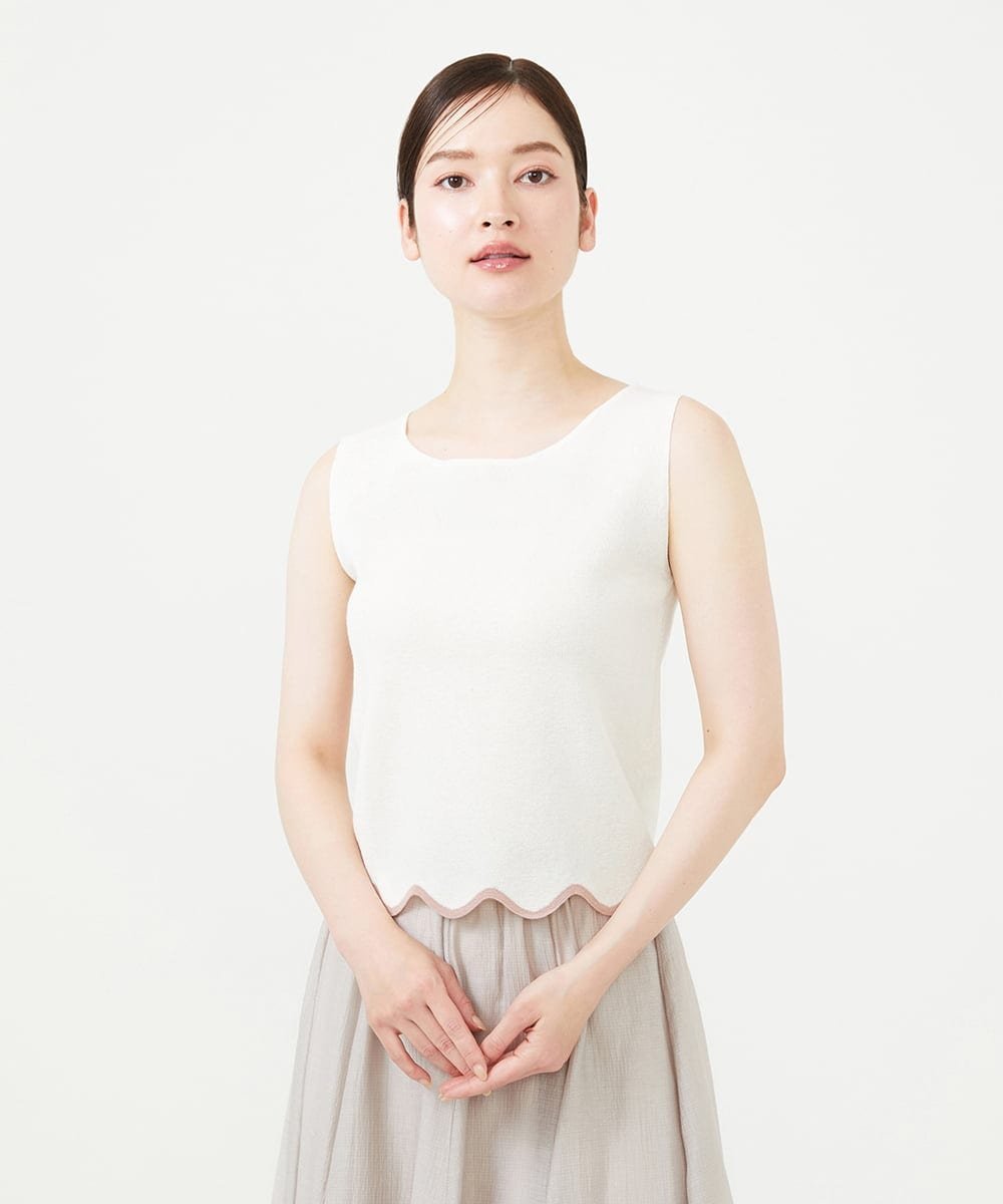 Sybilla スカラップヘムノースリーブニット シビラ トップス ニット ブラック ホワイト【送料無料】