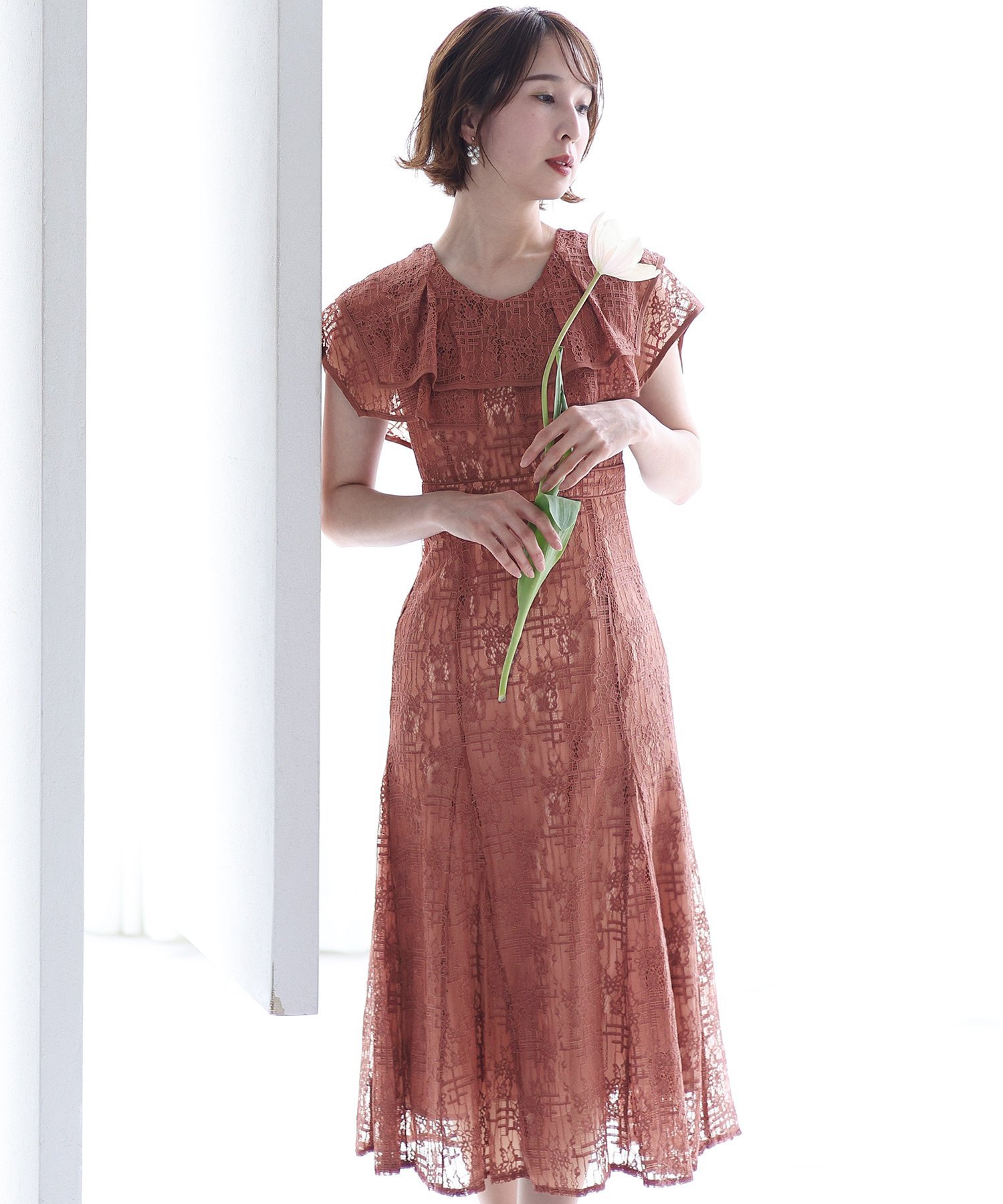 【SALE／68%OFF】PourVous ビックカラーレースアップ結婚式パーティードレスお呼ばれオケージョンドレ..