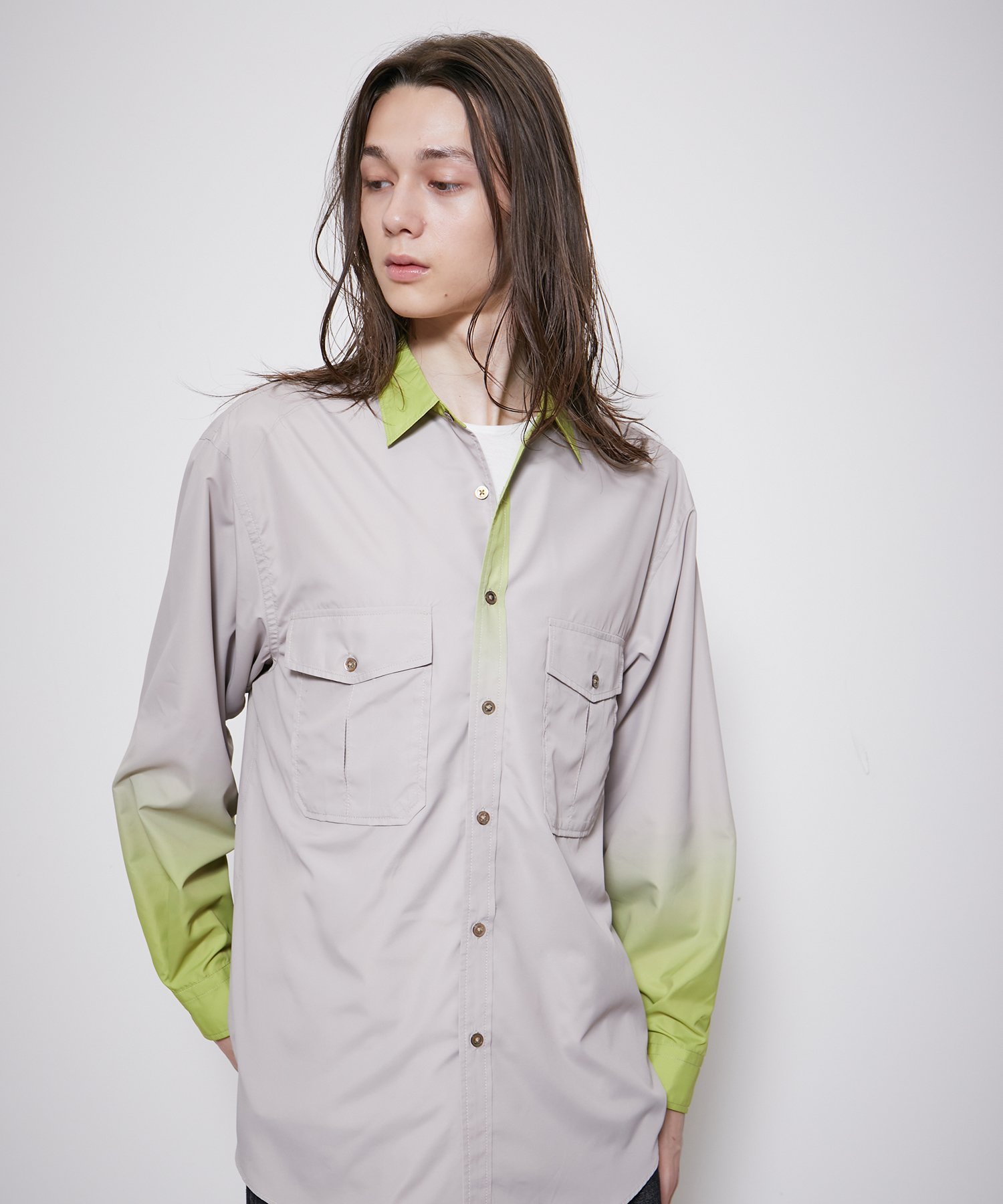 【SALE／75%OFF】ADAM ET ROPE' HOMME ルーズクレリック グラデーション レギュラーカラー シャツ / ユニセックス アダムエロペ トップス シャツ・ブラウス ブルー ブラウン【送料無料】のサムネイル