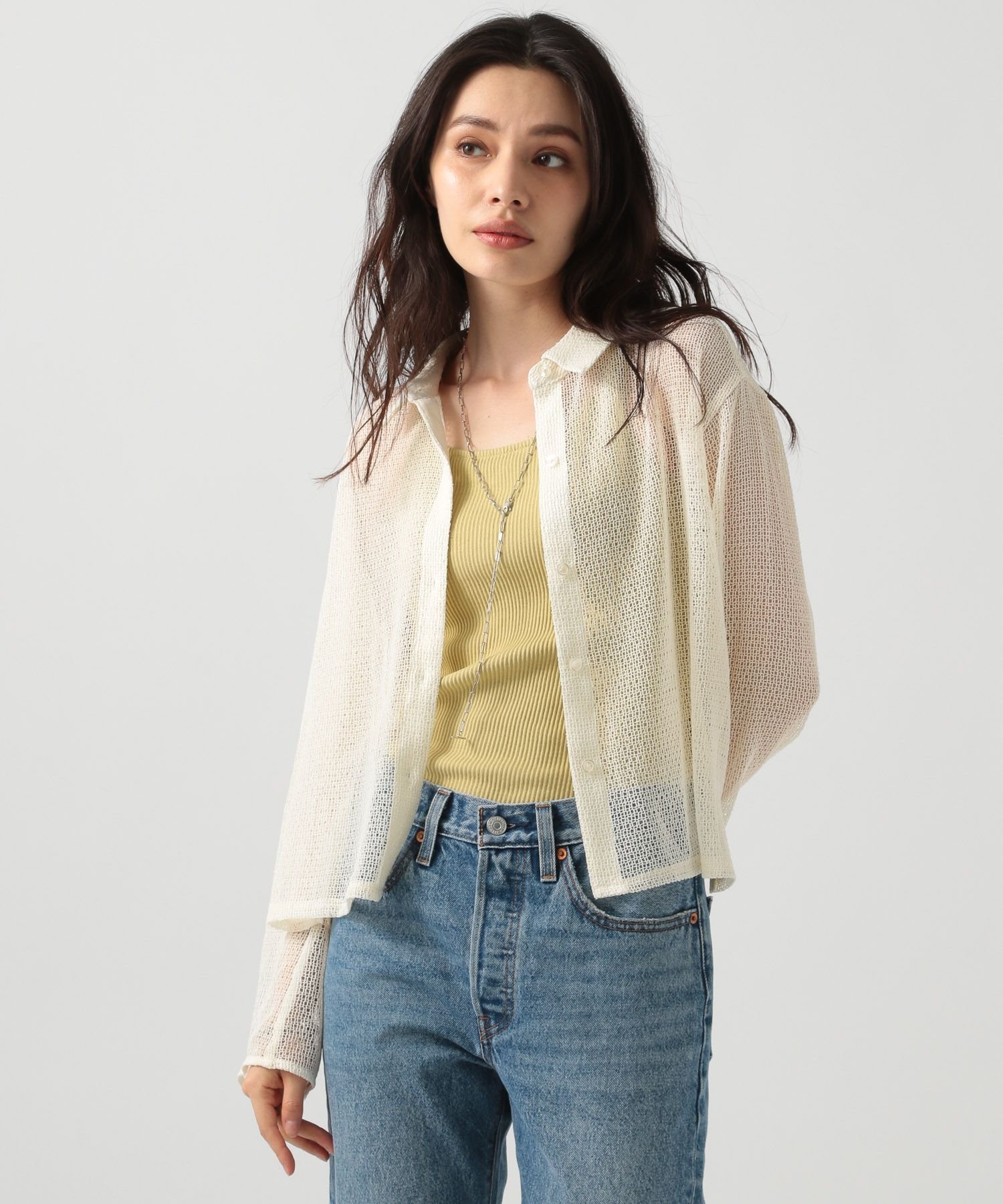 【SALE／20%OFF】BAYFLOW [春夏の羽織りに]メッシュクロップドシャツ ベイフロー トップス シャツ・ブラウス ホワイト ブラック ブラウン【送料無料】のサムネイル