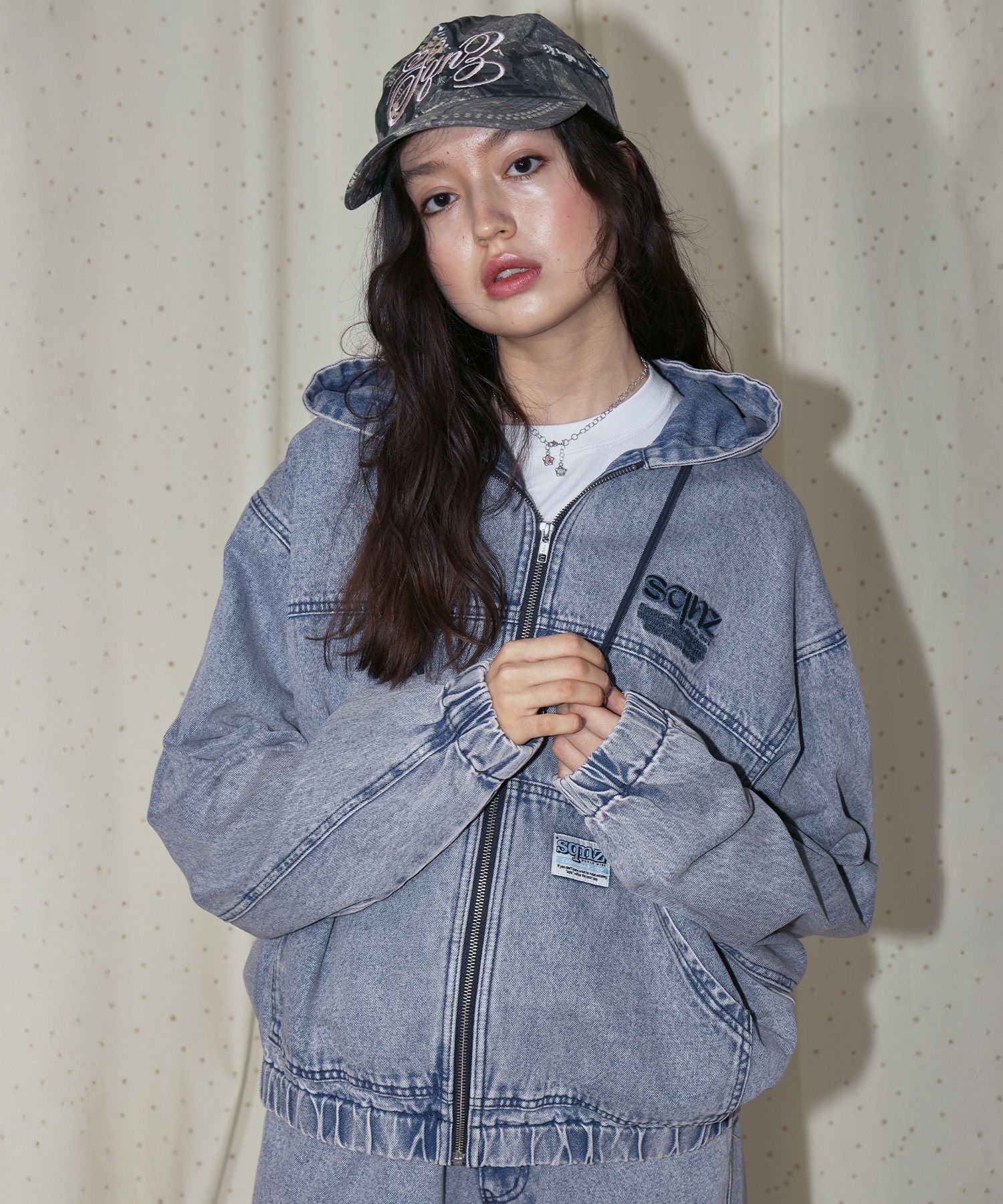 B ONE SOUL 【sqnz(エスキュンズ)】sqnz washed denim jacket / ワイドシルエット 刺繍 男女兼用 ナバル ジャケット・アウター その他のジャケット・アウター ブルー ブラウン ブラック ピンク【送料無料】