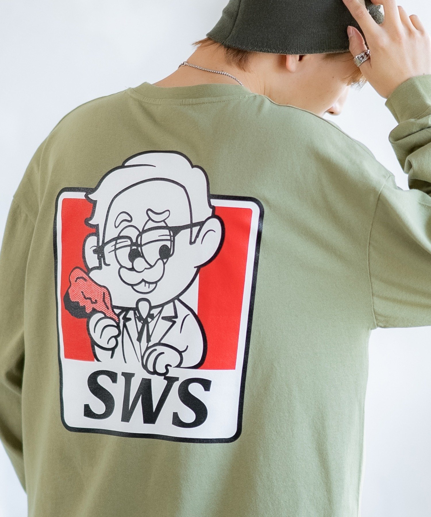 【SALE／53%OFF】SIDEWAY STANCE SIDEWAY STANCE サイドウェイスタンス オリジナルプリント SWSチキン 長袖Tシャツ インプローブス トップス カットソー・Tシャツ カーキグリーン ホワイト ブラック