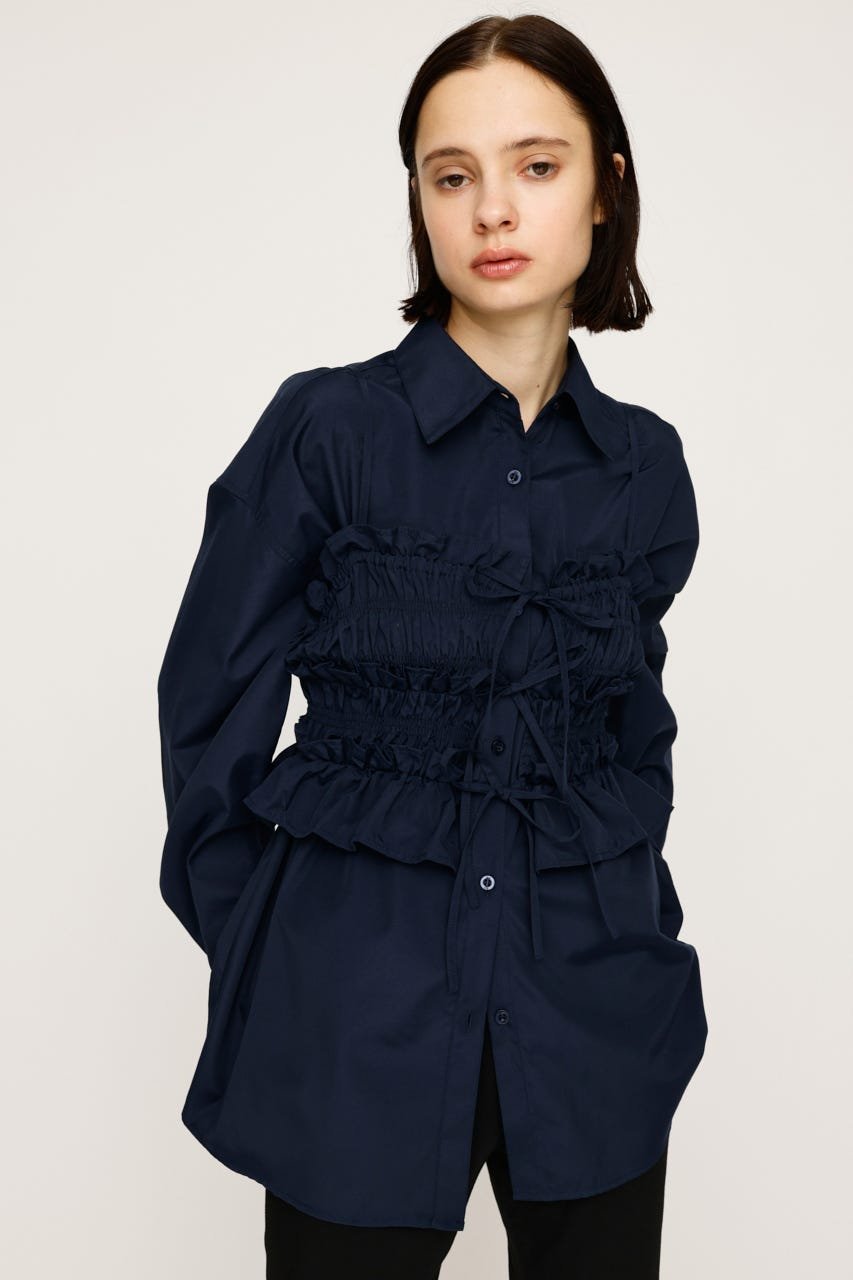 SLY BUSTIER LAYRED シャツ スライ トップス シャツ・ブラウス ネイビー ピンク【送料無料】