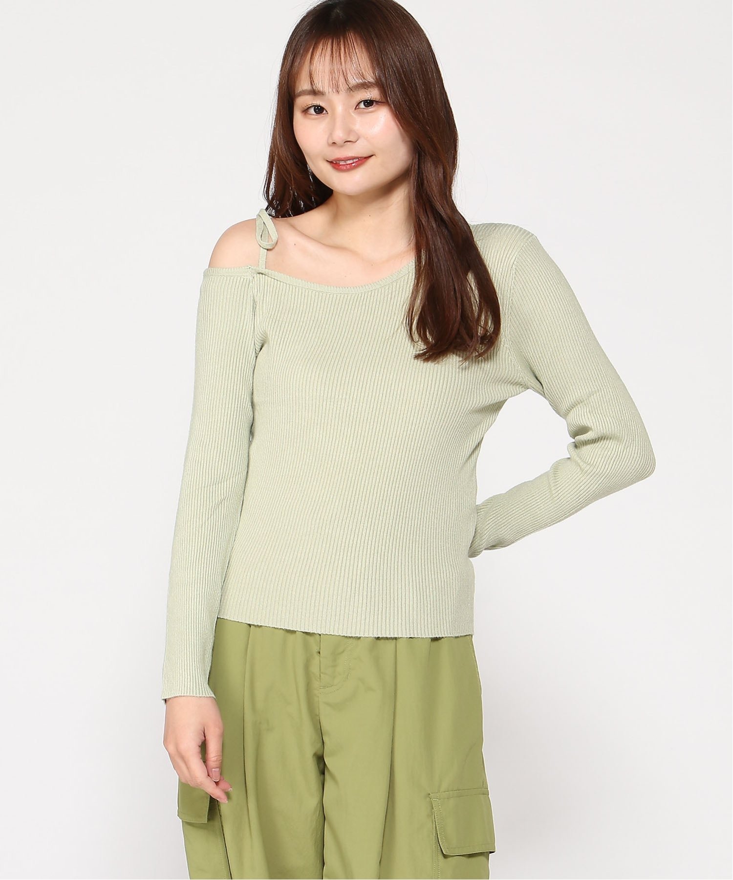 VIVID LADY VIVID LADY/(W)ワンショルダーリブニットトップス ビビッドレディー トップス ニット ネイビー グレー グリーン ホワイト ブルー ピンク