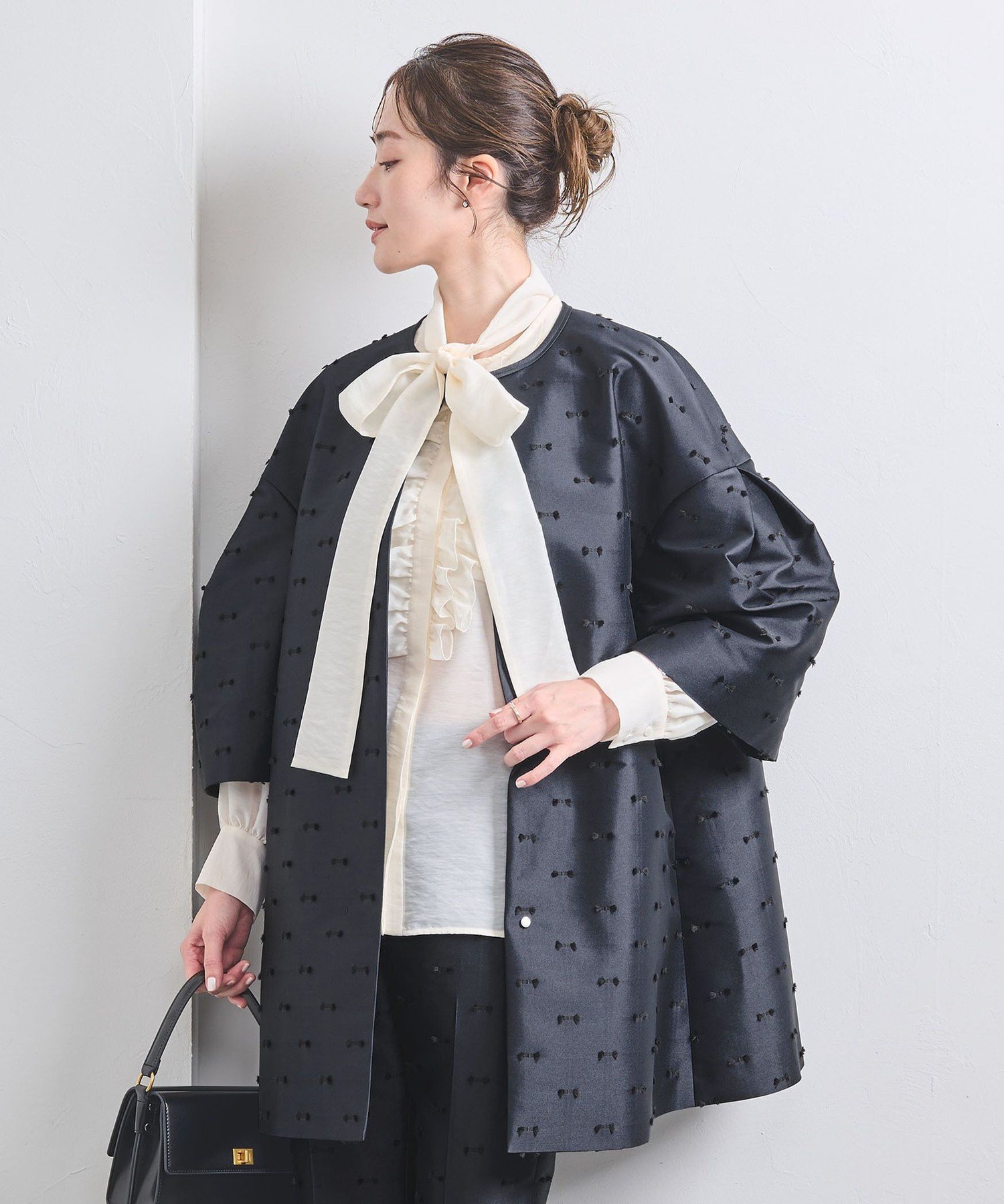 【SALE/50%OFF】UNITED ARROWS リボン カットジャガード コート ユナイテッドアローズ アウトレット ジャケット・アウター その他のジャケット・アウター ネイビー ブラック【送料無料】