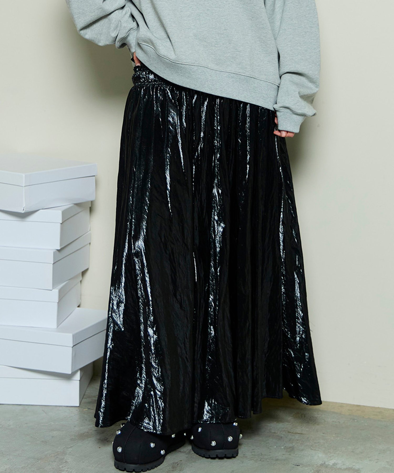 MAISON SPECIAL メタリックフレアスカート メゾンスペシャル スカート その他のスカート ブラック ブラウン【送料無料】のサムネイル