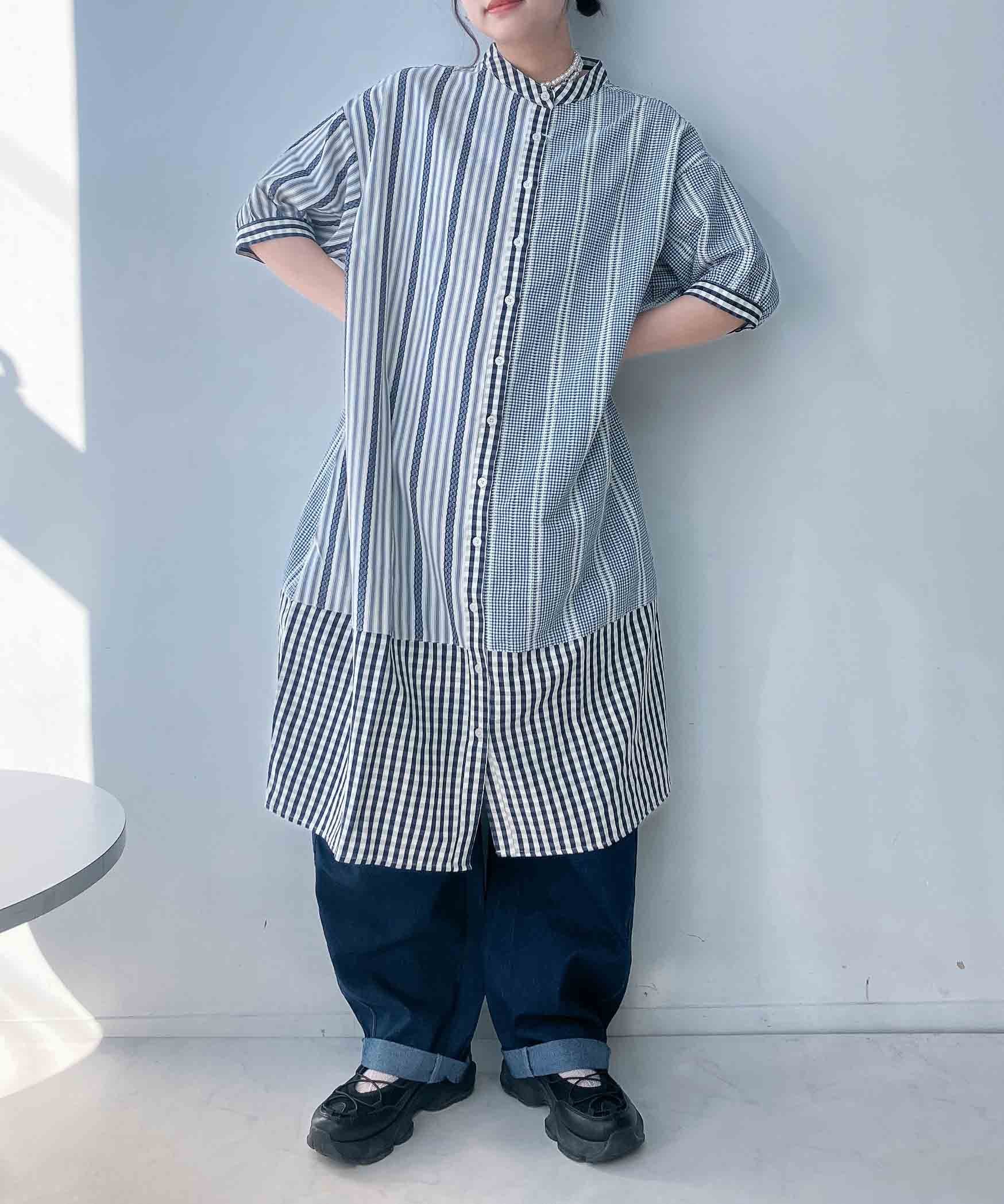 AS KNOW AS plus ♪『ゆったりサイズ』『体系カバー』コクーンシルエット 配色シャツワンピース アズノゥアズプラス ワンピース・ドレス シャツワンピース【送料無料】