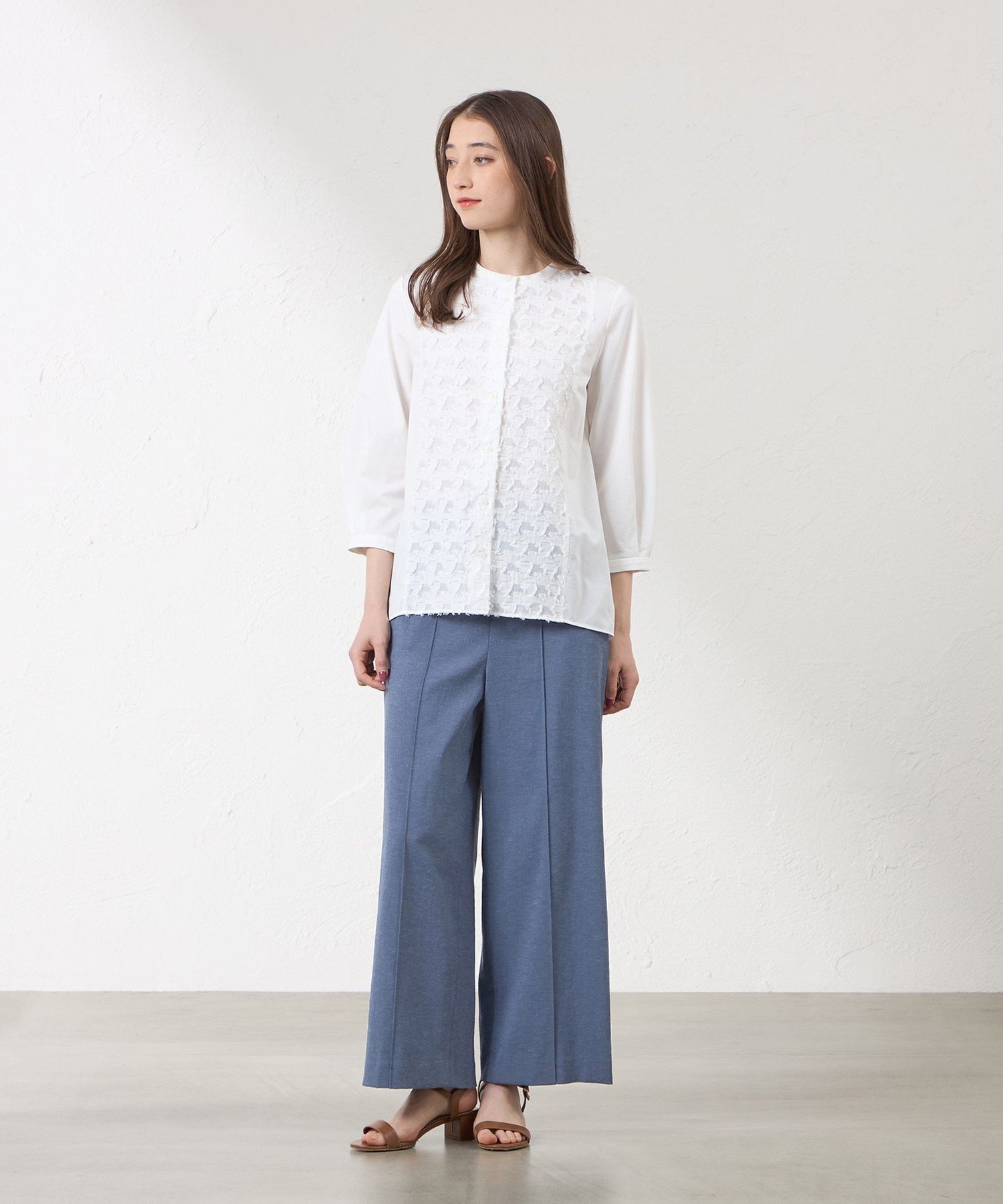 AMACA 【接触冷感・UV対策】Blousey ジャカード切替 プルオーバー アマカ トップス カットソー・Tシャツ ブラック ホワイト【送料無料】