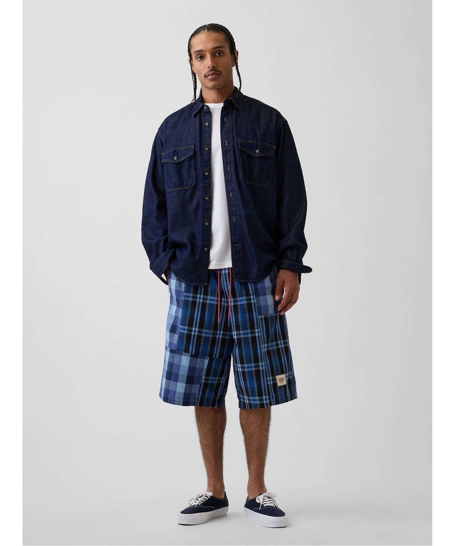 (U)Gap × Sean Wotherspoon バギー パッチワーク プレイドショートパンツ ギャップ パンツ その他のパンツ ブルー
