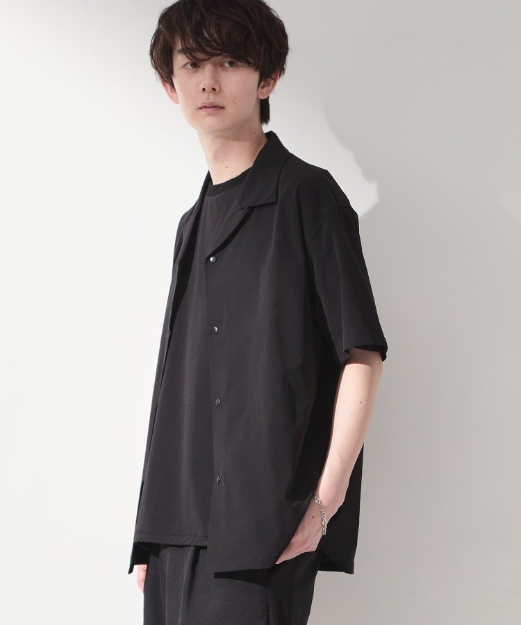 THE SHOP TK 【KURO】 ポリバレント半袖シャツ 接触冷感/UVカット/洗濯機OK ザ ショップ ティーケー トップス シャツ・ブラウス ブラック