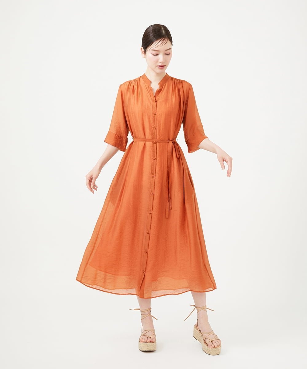 Sybilla バンドカラーシアーシャツドレス シビラ ワンピース・ドレス ワンピース オレンジ グリーン パープル