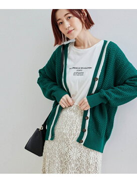【SALE/10%OFF】ROPE' PICNIC ヘリンボーン柄カーディガン ロペピクニック ニット カーディガン ホワイト グリーン【送料無料】