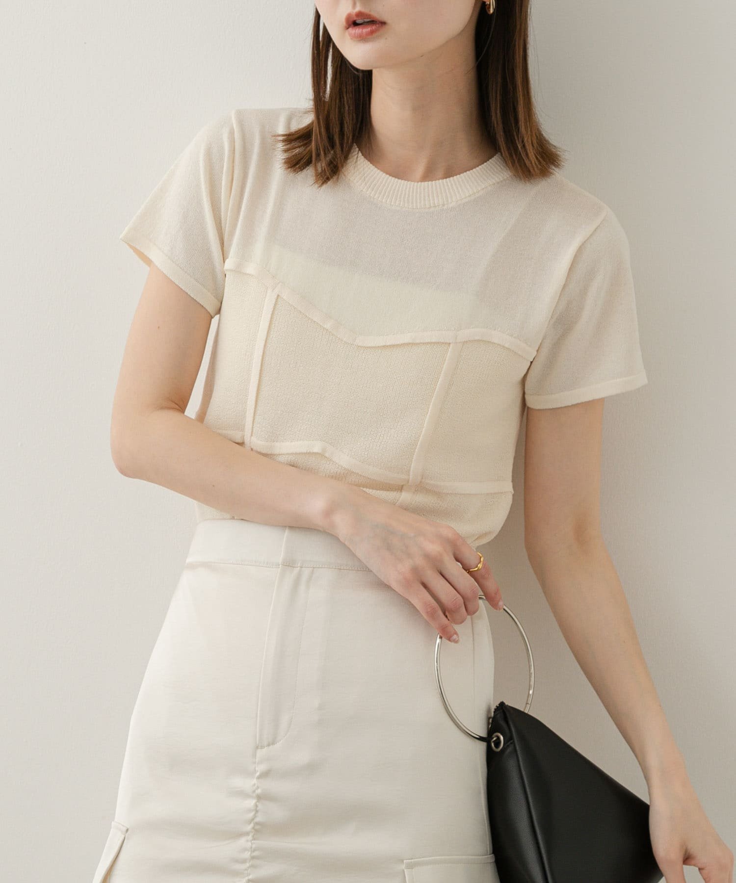 SENSE OF PLACE 『WEB限定』ビスチェデザインセーター(半袖) センス オブ プレイス トップス ニット ホワイト ブラック【送料無料】のサムネイル