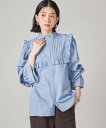 SHIPS WOMEN 《予約》SHIPS NINE CASE:<手洗い可能>タック フリル ブラウス シップス トップス シャツ・ブラウス ブラック ブルー【...