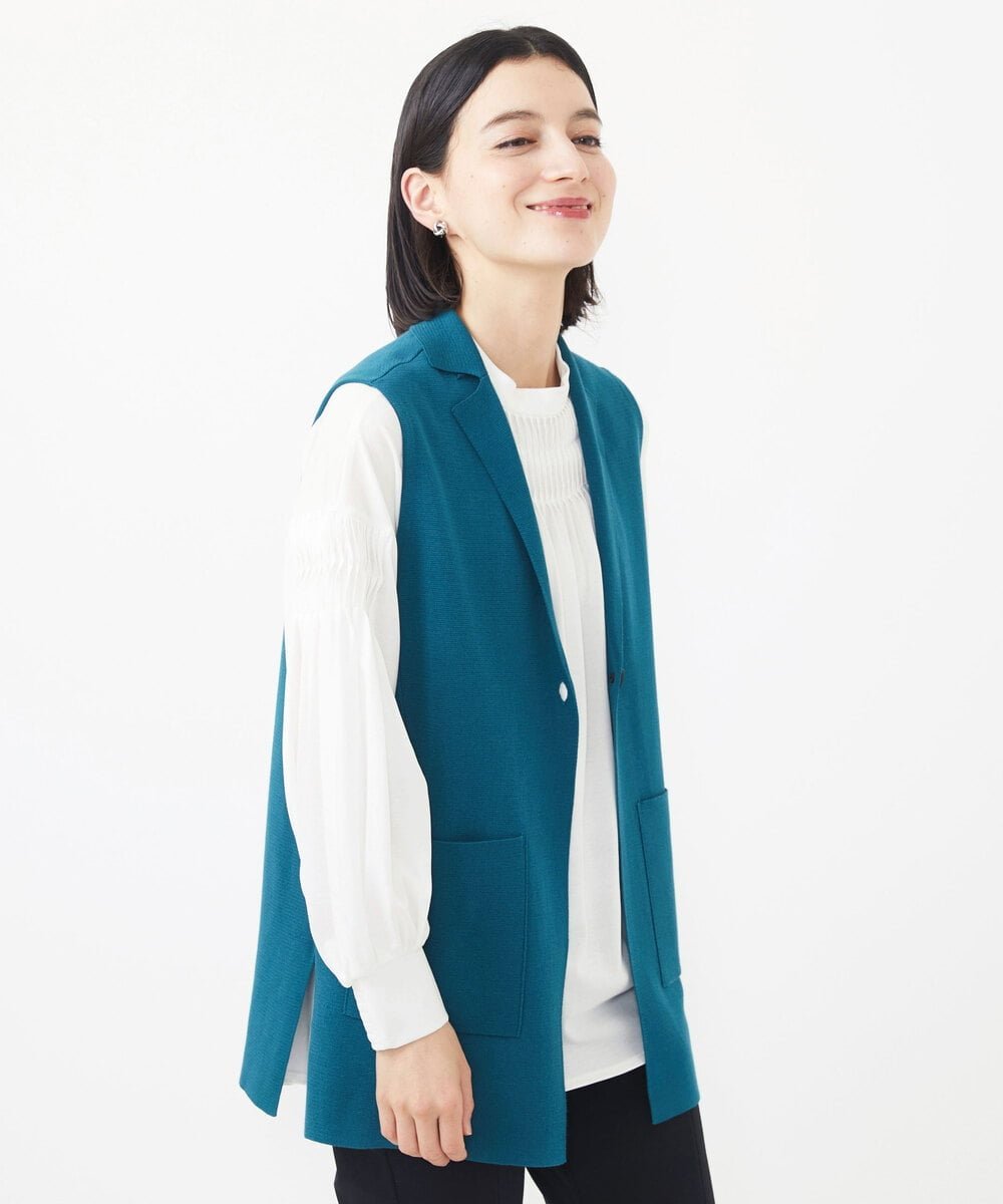 【SALE／50%OFF】GEORGES RECH（小さいサイズ） テーラーカラースワンニットジレ メゾンドゥサンク トップス ベスト・ジレ グリーン グレー【送料無料】