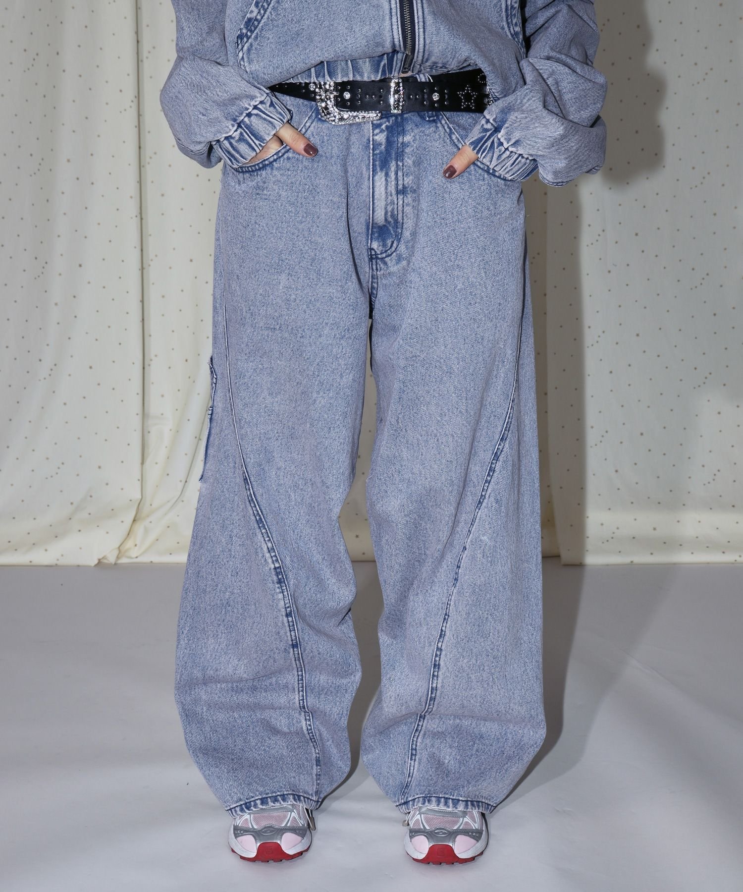 B ONE SOUL 【sqnz(エスキュンズ)】sqnz twist drape denim pants / ツイストドレープワイドデニムパンツ ナバル パンツ その他のパンツ ピンク ブルー ブラウン ブラック【送料無料】