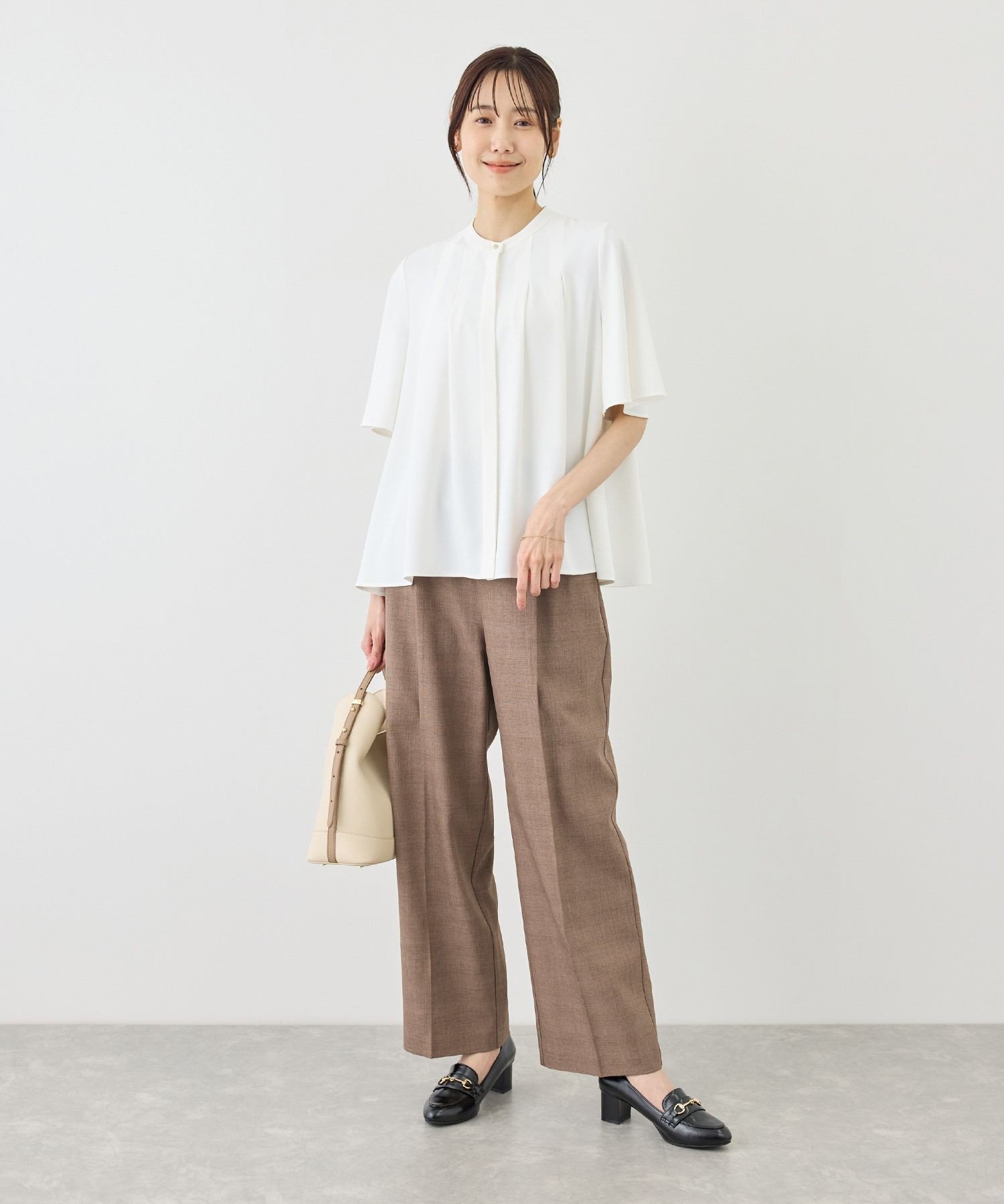 ROPE' PICNIC メランジドビーチェックパンツ/セットアップ対応・防シワ・接触冷感 ロペピクニック パンツ スラックス・ドレスパンツ ベージュ【送料無料】