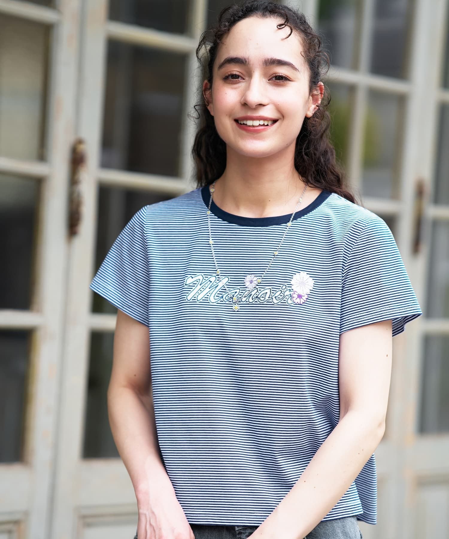 CARA O CRUZ ボーダーショートTシャツ キャラ・オ・クルス トップス カットソー・Tシャツ カーキグリーン レッド