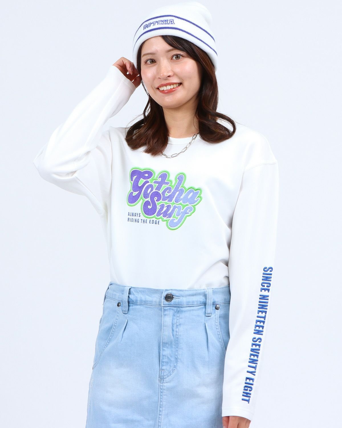 GOTCHA GOTCHA (ガッチャ) ドロップショルダー グラデ 刺繍 カラー ロンT ガッチャ トップス カットソー・Tシャツ グリーン ホワイト【送料無料】