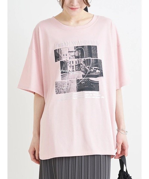 Re-J&SUPURE 【キレサラ 機能Tシャツ】キャットフォトプリントTシャツ リジェイアンドスプル トップス カットソー・Tシャツ ピンク ホワイト