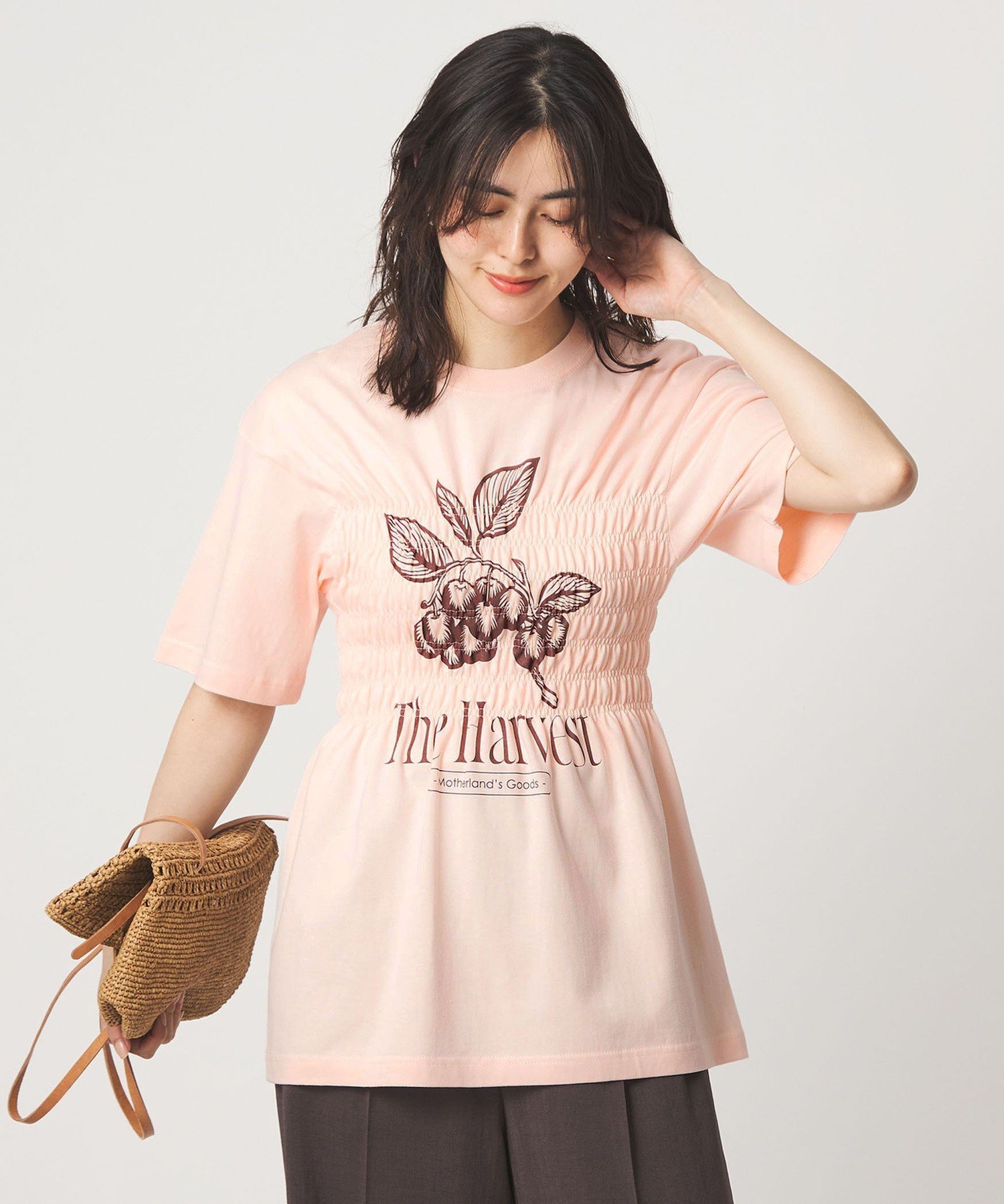 UNITED ARROWS green label relaxing 【別注】＜Various Timeless Arts＞シャーリング プリント Tシャツ ユナイテッドアローズ グリーンレーベルリラクシング トップス カットソー・Tシャツ ピンク ブラック【送料無料】