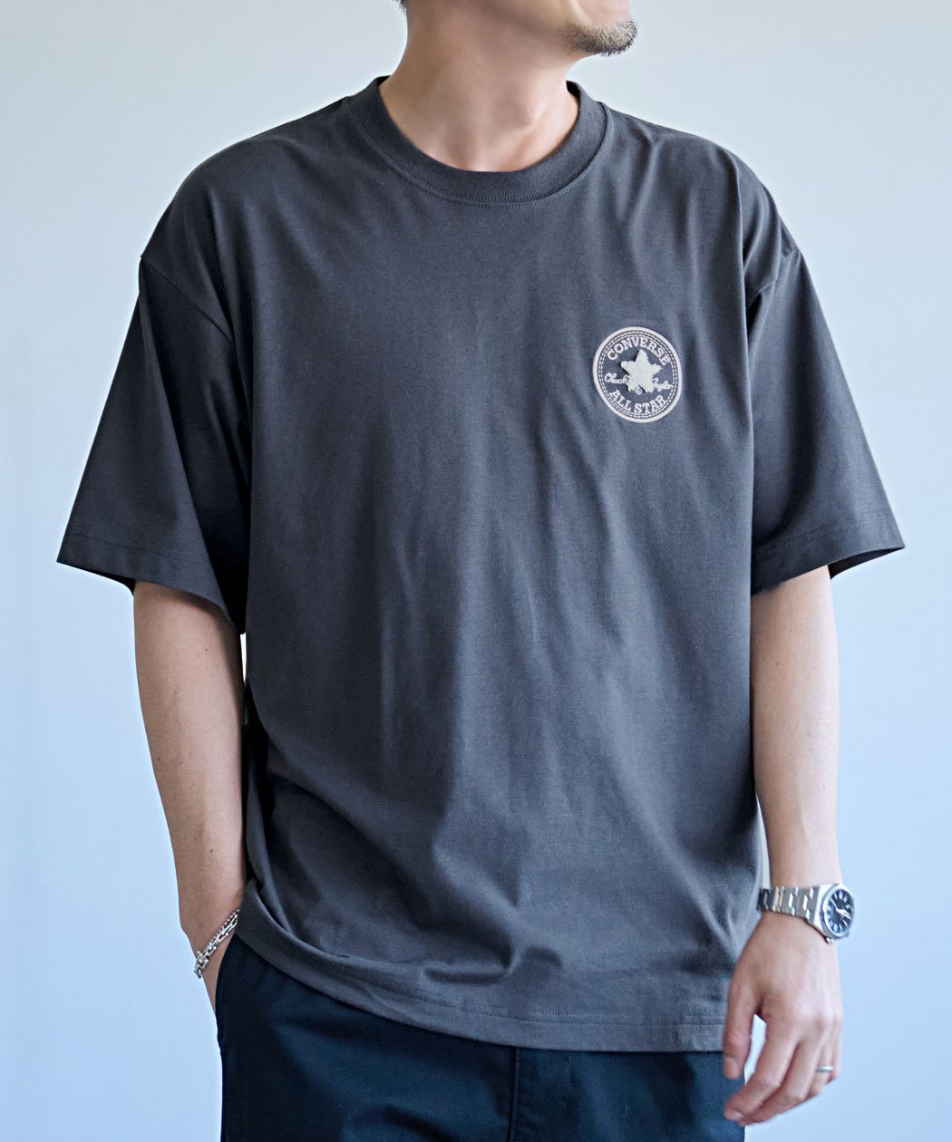 SB select CONVERSE COOLMAXさがら刺繍TEE シルバーバレット トップス カットソー・Tシャツ ブラック ホワイト