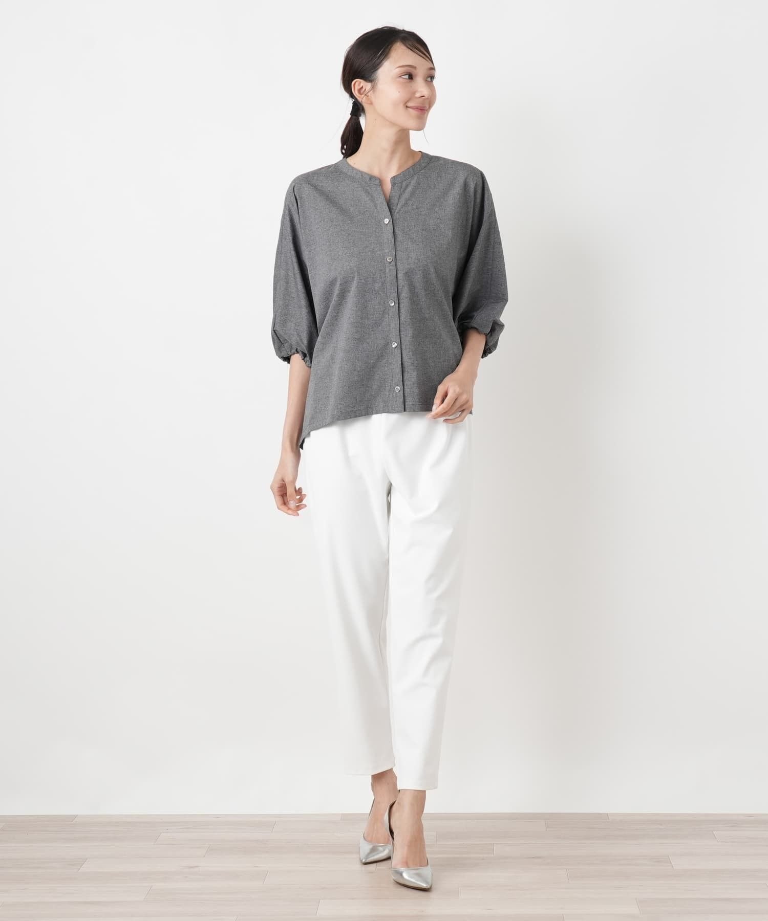 Leilian PLUS HOUSE 【店頭人気】【接触冷感】羽織ブラウス【Leilian WHITE LABEL】 レリアン プラスハウス トップス シャツ・ブラウス グレー ネイビー