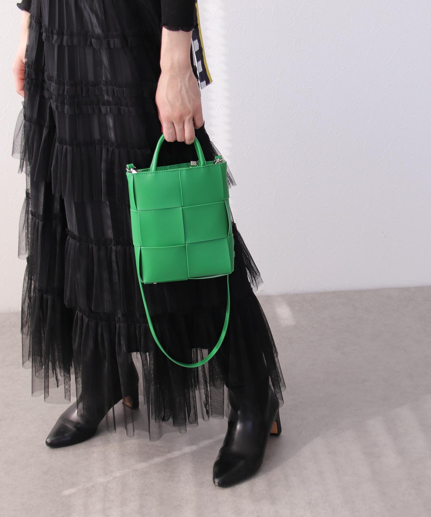 【SALE／50%OFF】Three Four Time Three Four Time/イントレチャートミニショルダー スリーフォータイム バッグ ショルダーバッグ ブルー ブラック シルバー グリーンのサムネイル