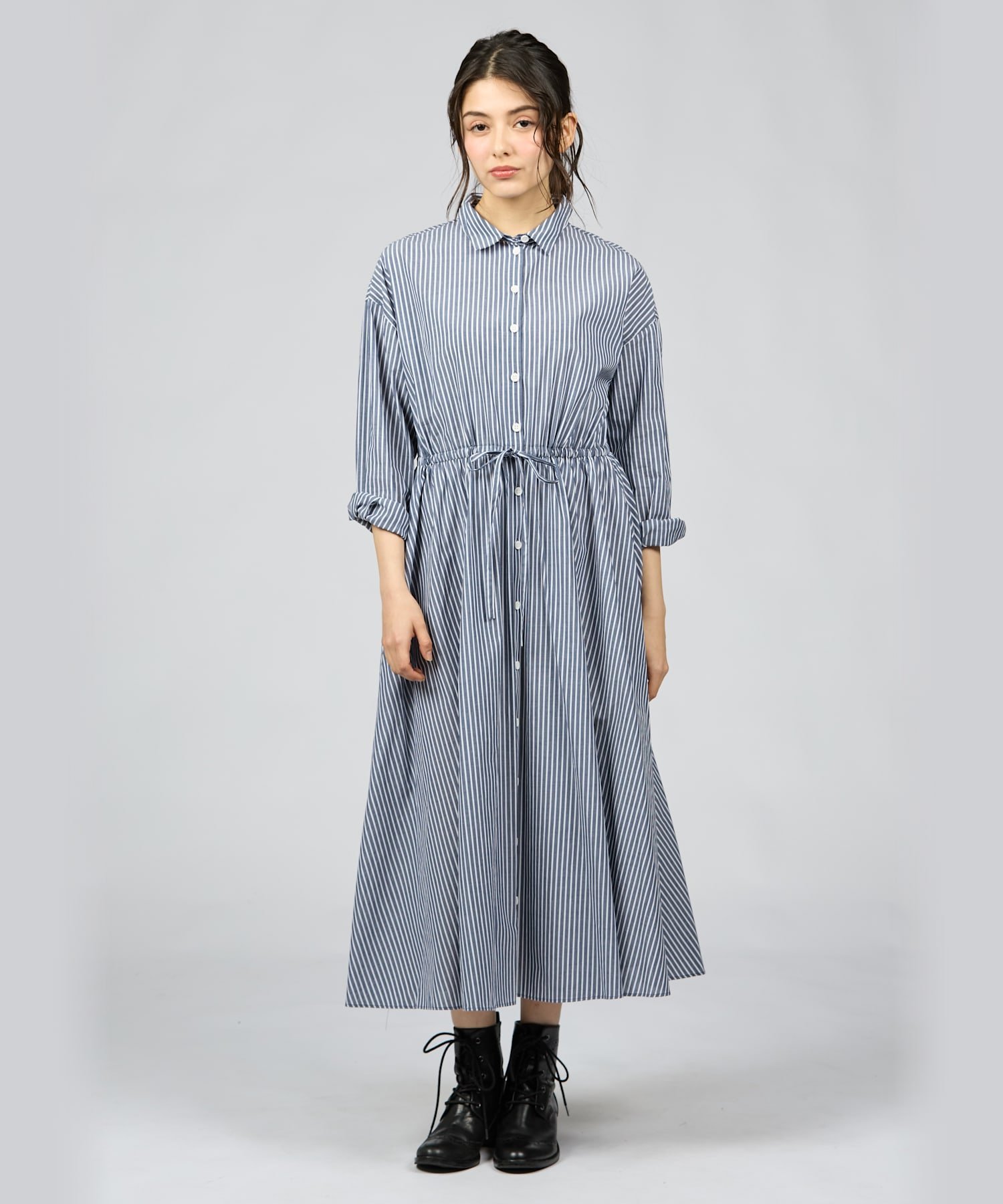 To b. by agnes b. WW13 ROBE ストライプベーシックシャツドレス アニエスベー ワンピース・ドレス その他のワンピース・ドレス ネイビー【送料無料】