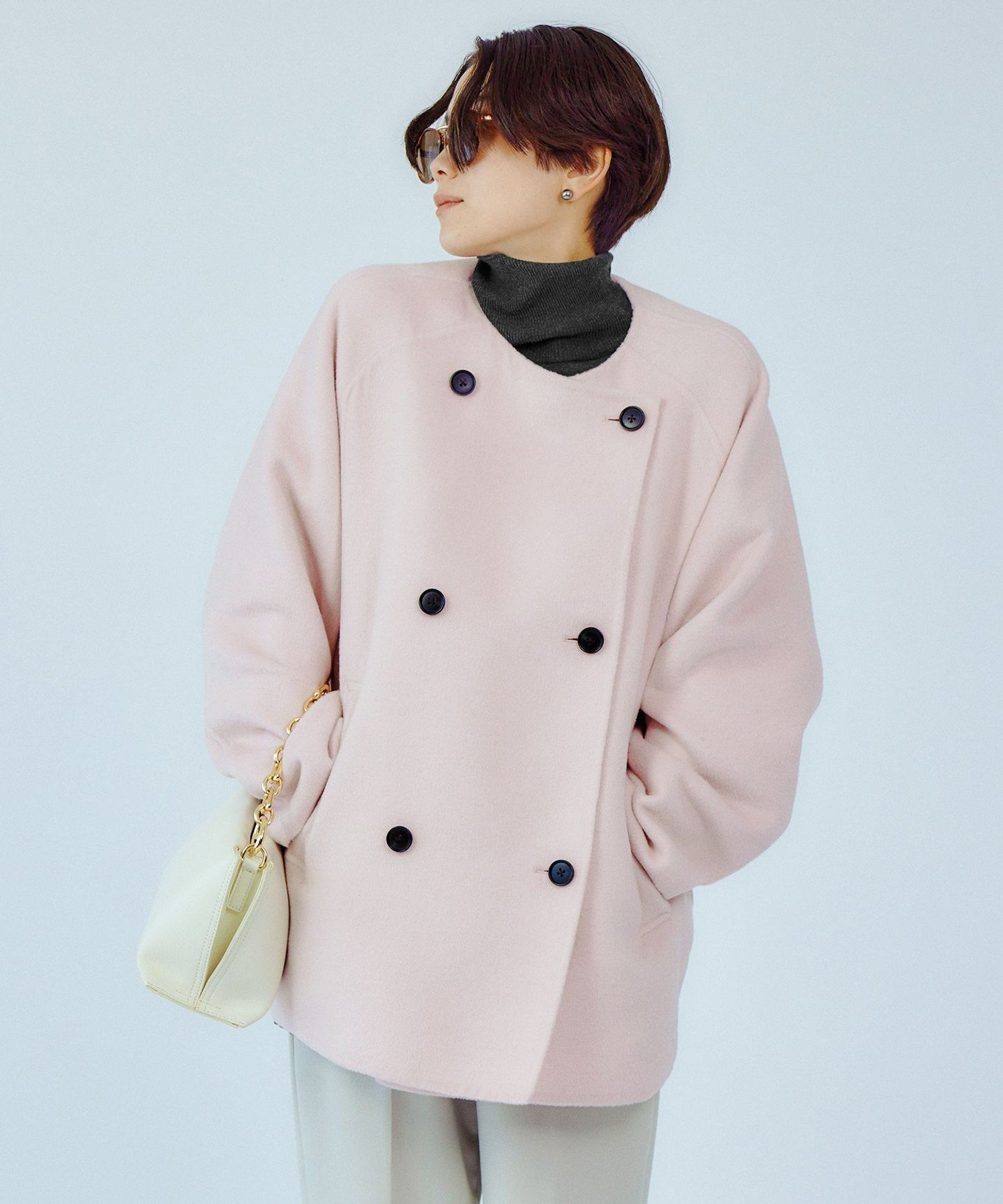 【SALE／70%OFF】UNFILO 【撥水】ウール混リバー ショートコート アンフィーロ ジャケット・アウター その他のジャケット・アウター ブラック ピンク ベージュ ブルー【送料無料】のサムネイル