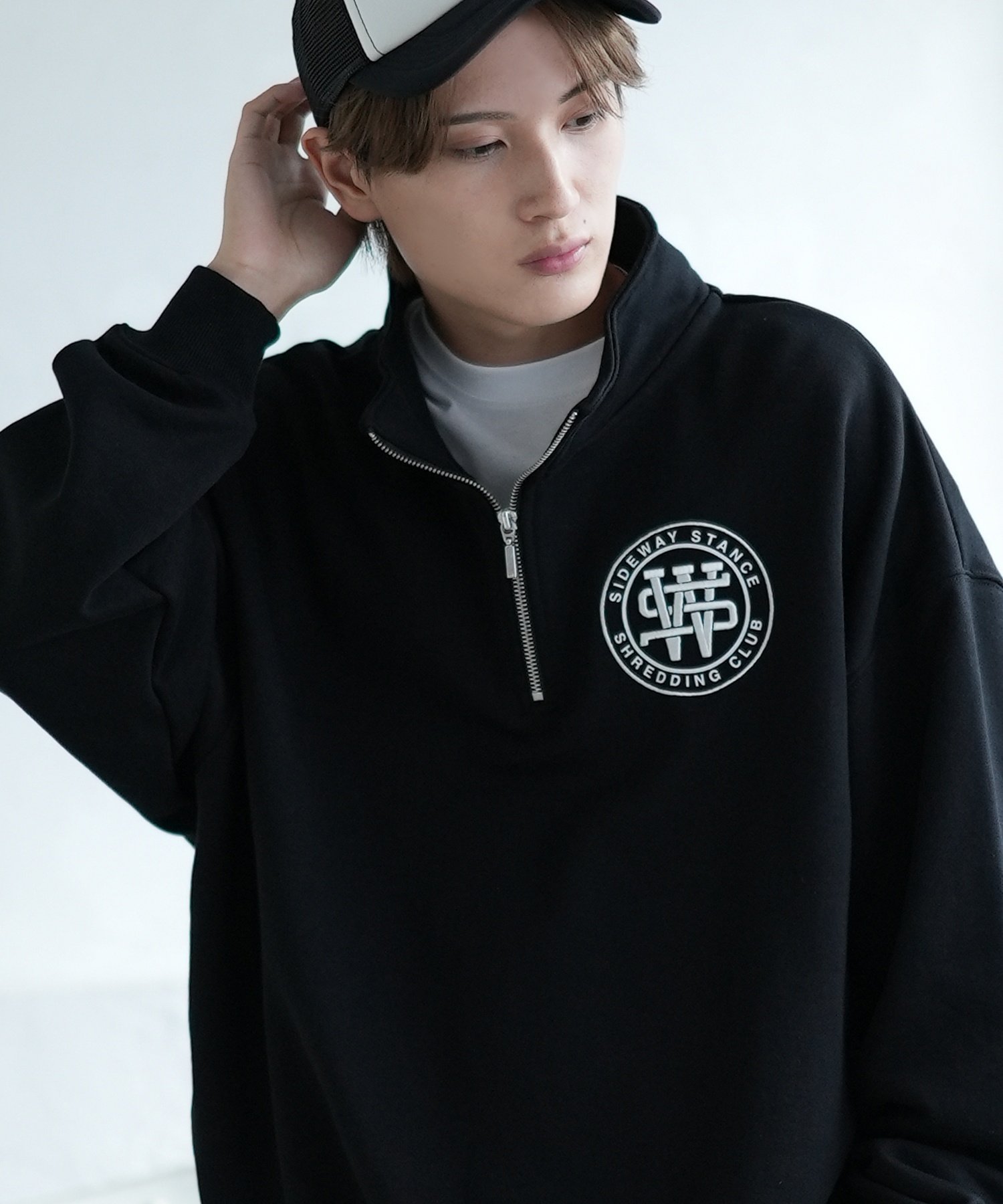 【SALE／28%OFF】SIDEWAY STANCE SIDEWAY STANCE サイドウェイスタンス サークルロゴ ハーフジップ トレーナー インプローブス トップス スウェット・トレーナー ブラック ネイビー グレー【送料無料】