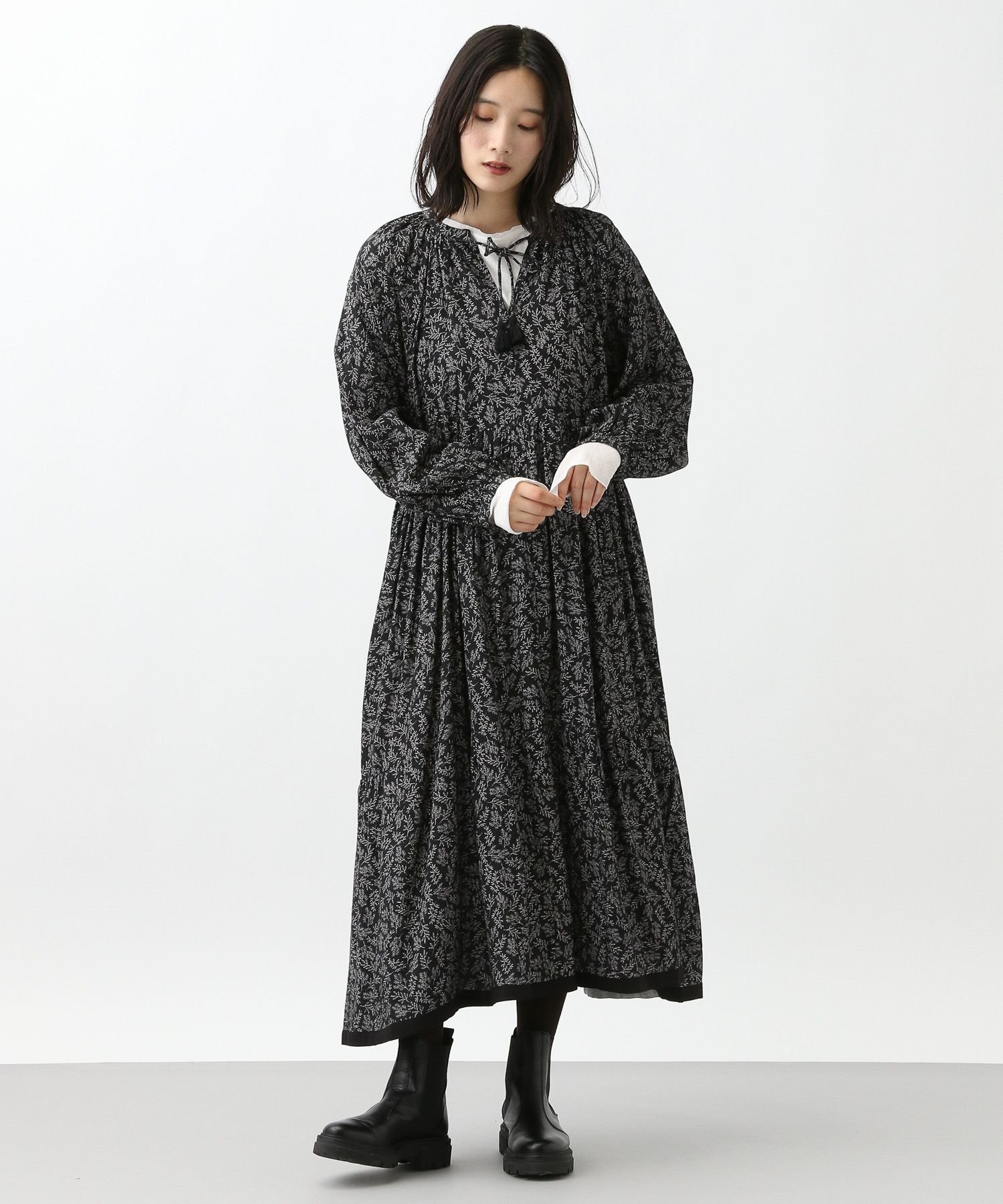 natural by clip 《natural by clip》フラワープリントワンピース スタディオクリップ ワンピース・ドレス ワンピース ベージュ ブラック【送料無料】