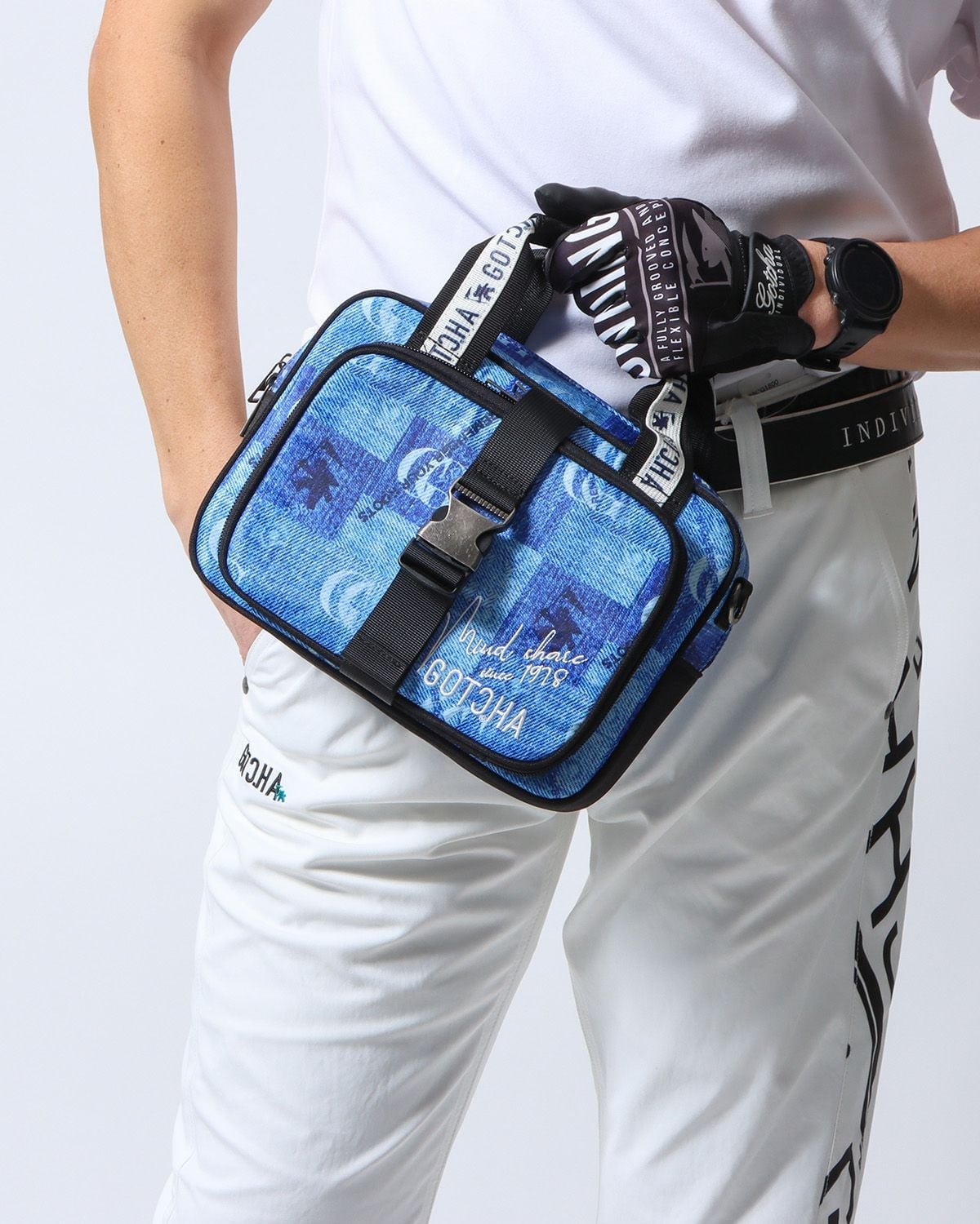 GOTCHA GOTCHA GOLF (ガッチャゴルフ) 撥水 2WAY スクエア デニム総柄 ラウンドポーチ ガッチャ 財布・ポーチ・ケース ポーチ【送料無料】