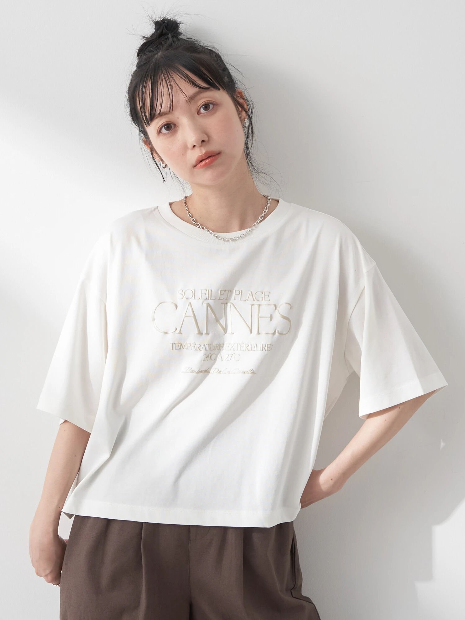 earth music&ecology CANNES ショートT Tシャツ/接触冷感/レディース/半袖/ロゴ/24SS アースミュージック&エコロジー トップス カットソー・Tシャツ ホワイト ピンク ベージュ