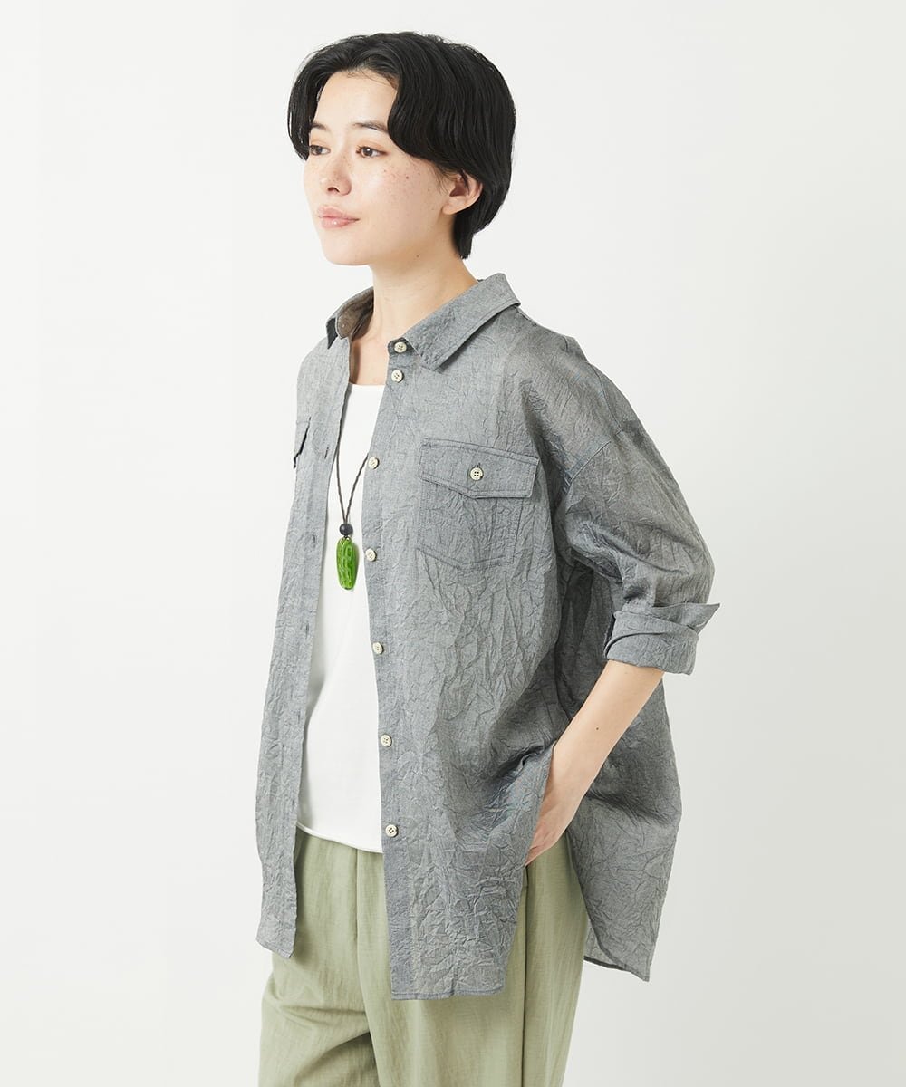 （小さいサイズ） 先染めボイルワッシャーブラウス メゾンドゥサンク トップス シャツ・ブラウス ネイビー ブラック