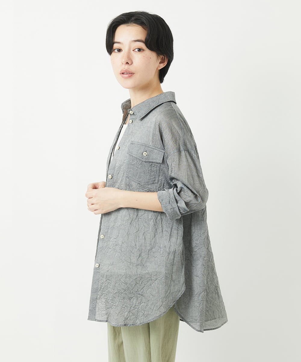 （小さいサイズ） 先染めボイルワッシャーブラウス メゾンドゥサンク トップス シャツ・ブラウス ネイビー ブラック