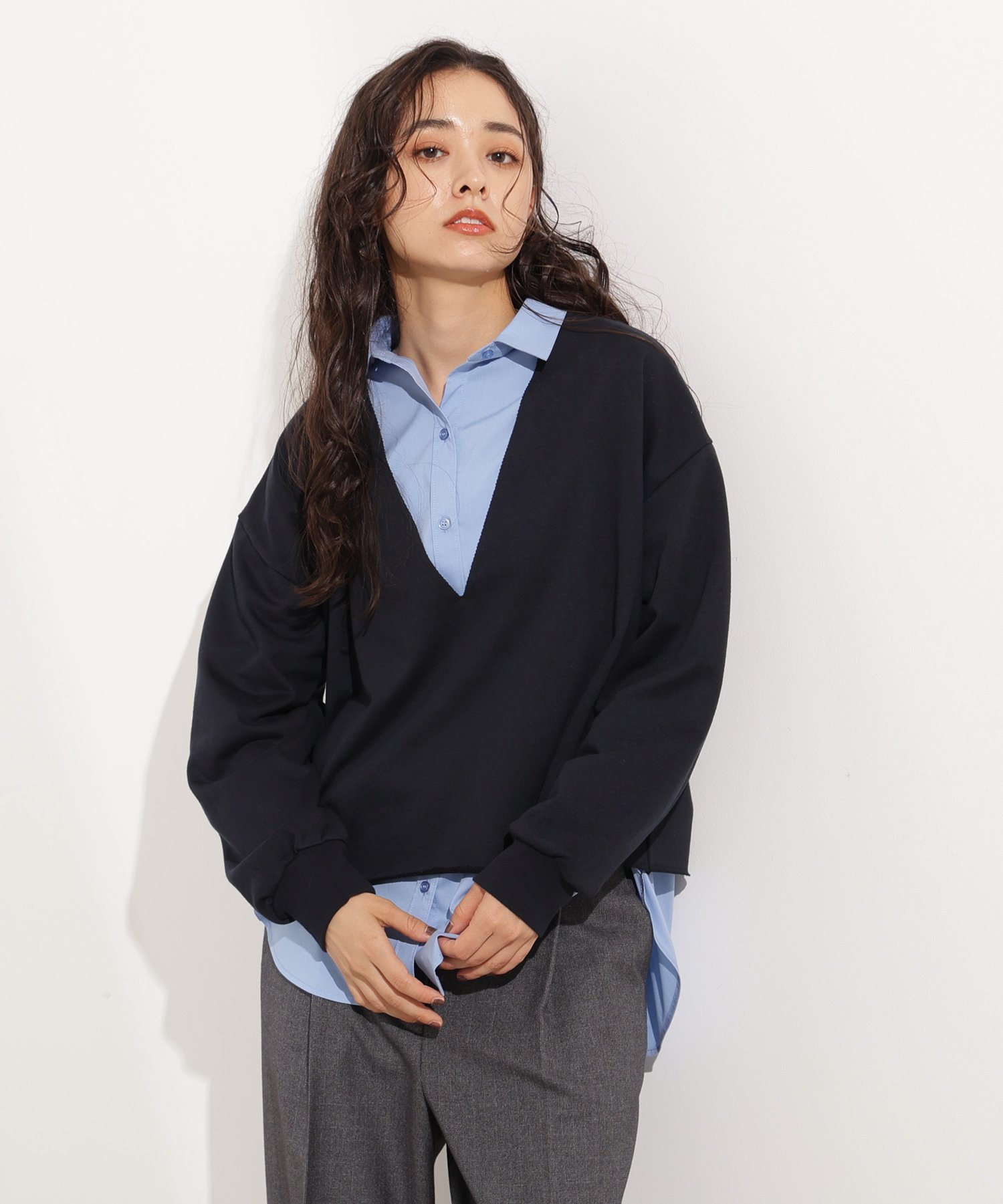 【SALE／55%OFF】N. Natural Beauty Basic Vネックスウェットプルオーバー エヌ ナチュラルビューティーベーシック* トップス カットソー・Tシャツ ネイビー ホワイト グレー【送料無料】