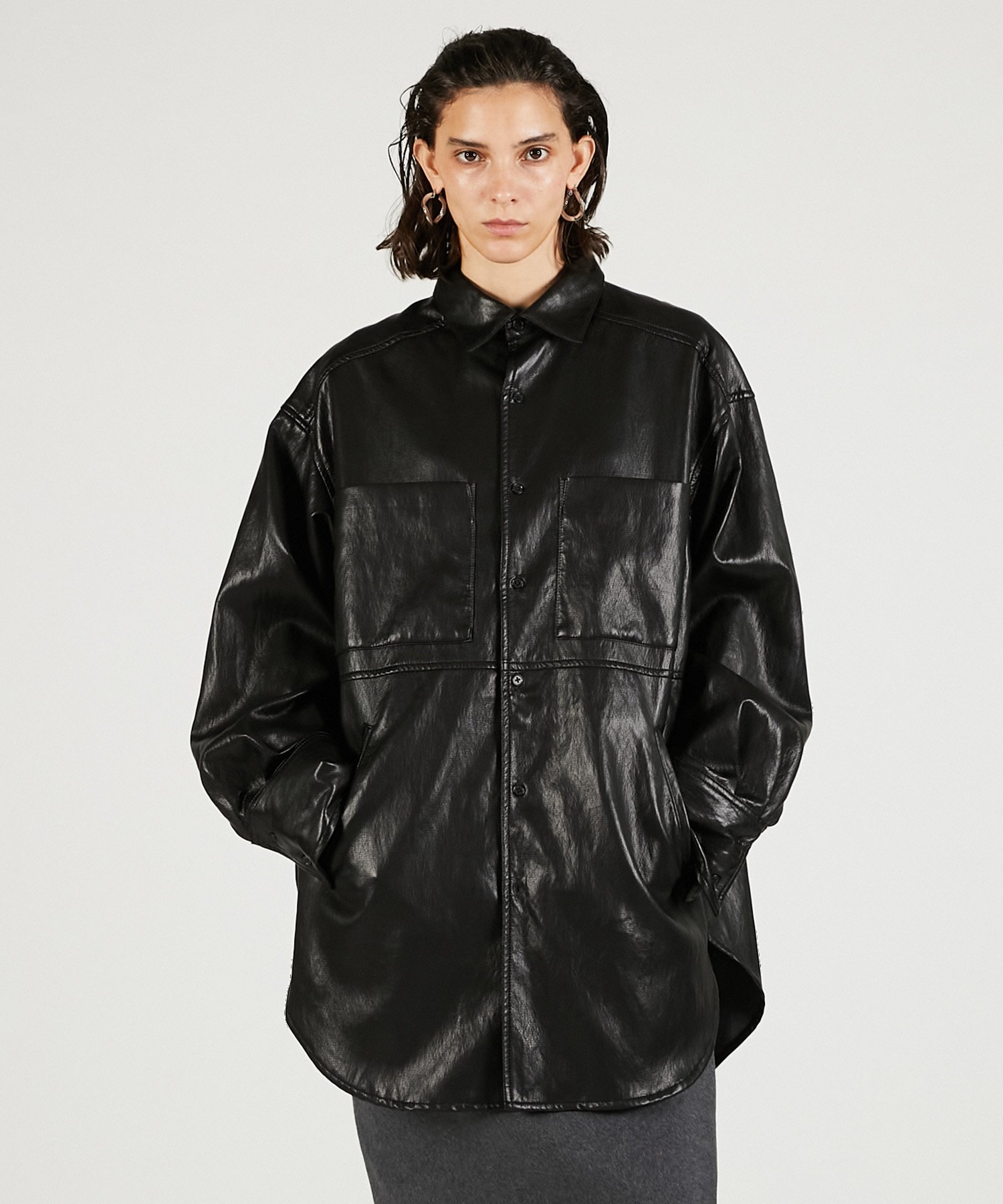 PRANK PROJECT シンセティックレザーオーバーシャツ プランク プロジェクト トップス シャツ・ブラウス ブラウン ブラック【送料無料】のサムネイル