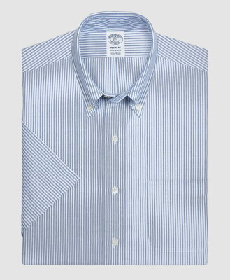 BROOKS BROTHERS (M)スーピマコットン オックスフォード キャンデイストライプ ポロカラー ショートスリーブドレスシャツ Regent Fit ブルックス ブラザーズ スーツ・フォーマル Yシャツ・カッターシャツ ブルー【送料無料】