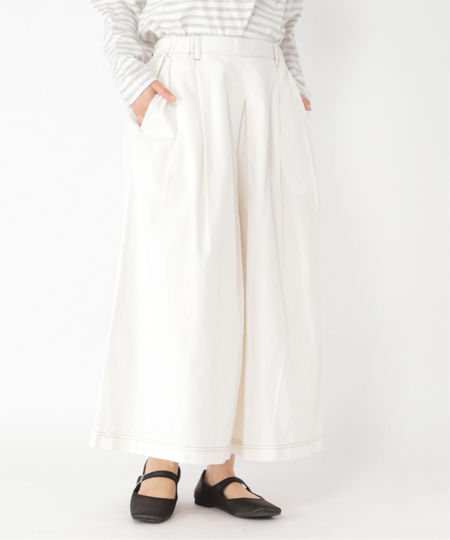 【SALE／66%OFF】studio CLIP タックデニムスカーチョ スタディオクリップ パンツ キュロット ホワイト ブルーのサムネイル