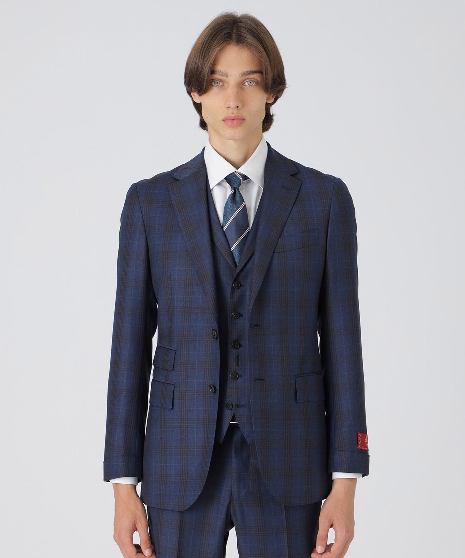 【SALE/31%OFF】BLACK LABEL CRESTBRIDGE MINOVAオーシャンブルーチェックスリーピーススーツ ブルーレーベル / ブラックレーベル・クレストブリッジ スーツ・フォーマル セットアップスーツ ネイビー【送料無料】