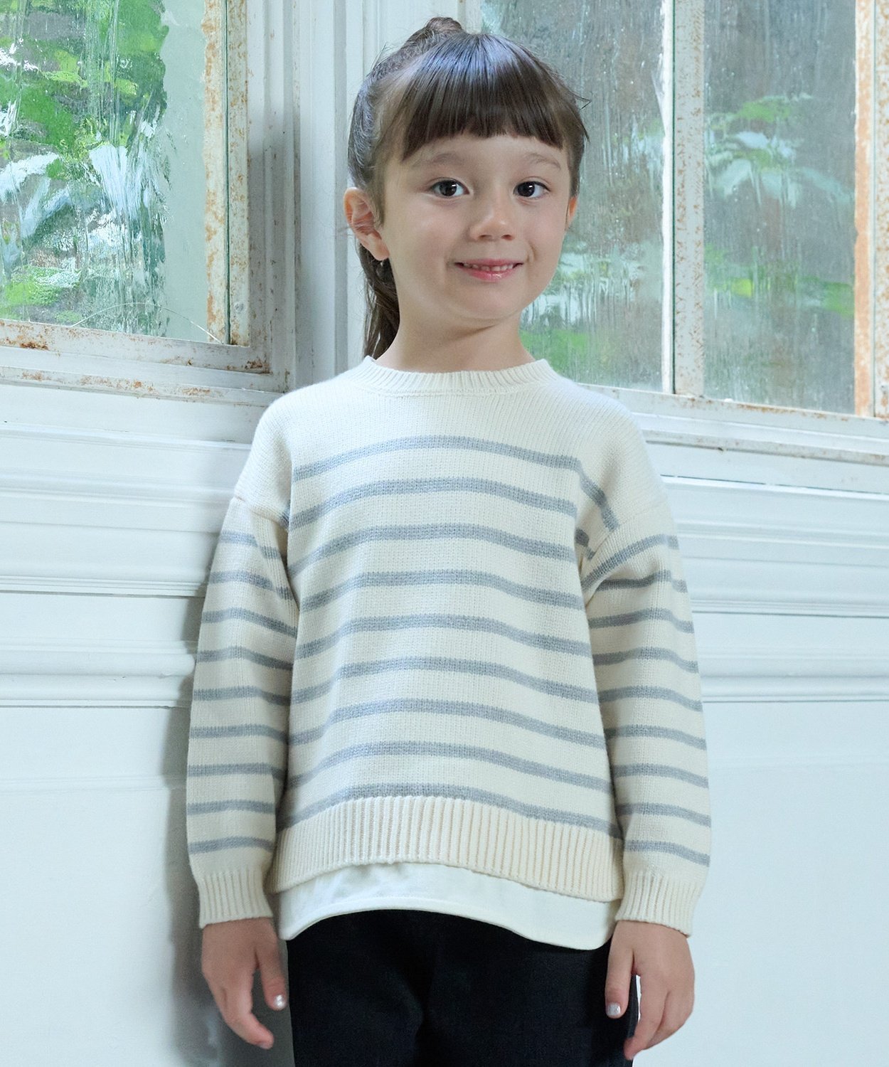 petit main 【ウォッシャブル】ボーダーニット ナルミヤオンライン トップス ニット ネイビー グリーン..