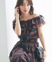 La boutique BonBon 【セットアップ可】シアーオンブレーチェック2WAYフリルオフショルブラウス ラブティックボンボン トップス シャツ・ブラウ...