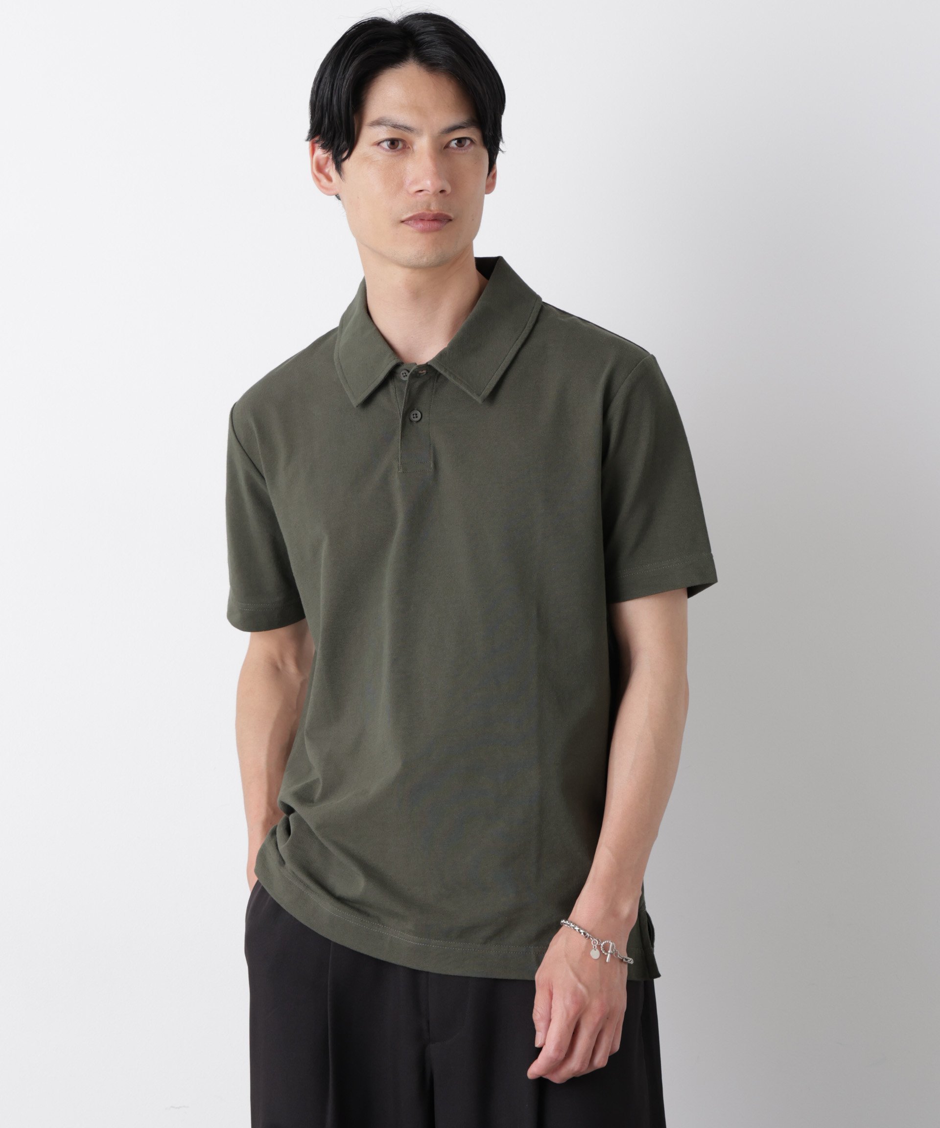 NANO universe ドライ天竺ポロシャツ 半袖 ナノユニバース トップス カットソー・Tシャツ ブラック ネイビー カーキグリーン