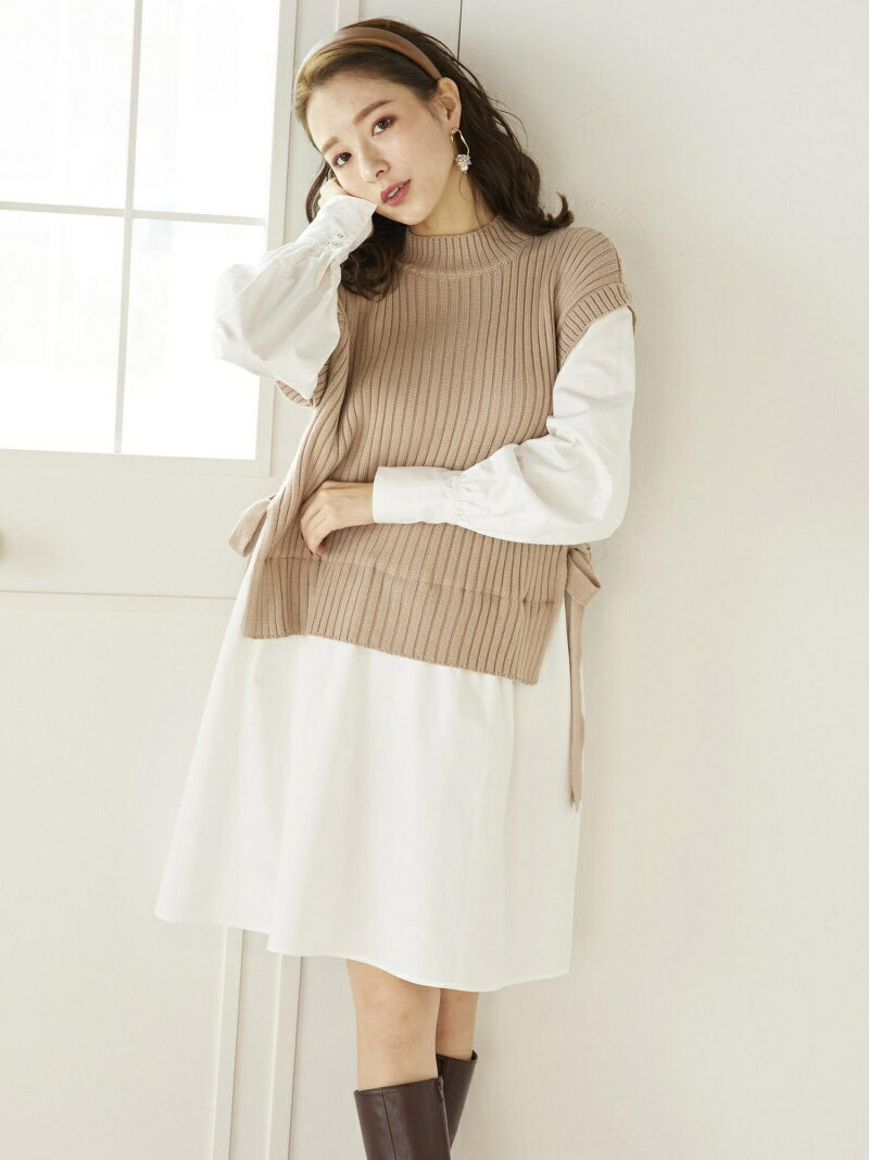 【SALE／50%OFF】QUEENS COURT ベスト付きミニワンピース＜手洗い可能＞ クイーンズコート ワンピース シャツワンピース ベージュ ブラック グレー【送料無料】のサムネイル