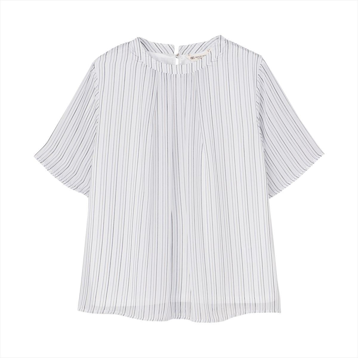 BRICK HOUSE by Tokyo Shirts ストライプシフォンブラウス 五分袖 レディー