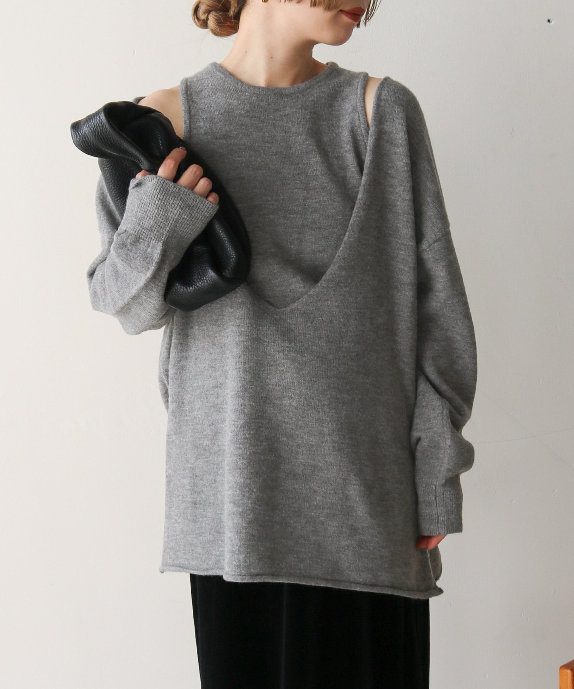 SELECT MOCA レイヤードディープVネックルーズニットセット セレクトモカ トップス ニット【送料無料】のサムネイル