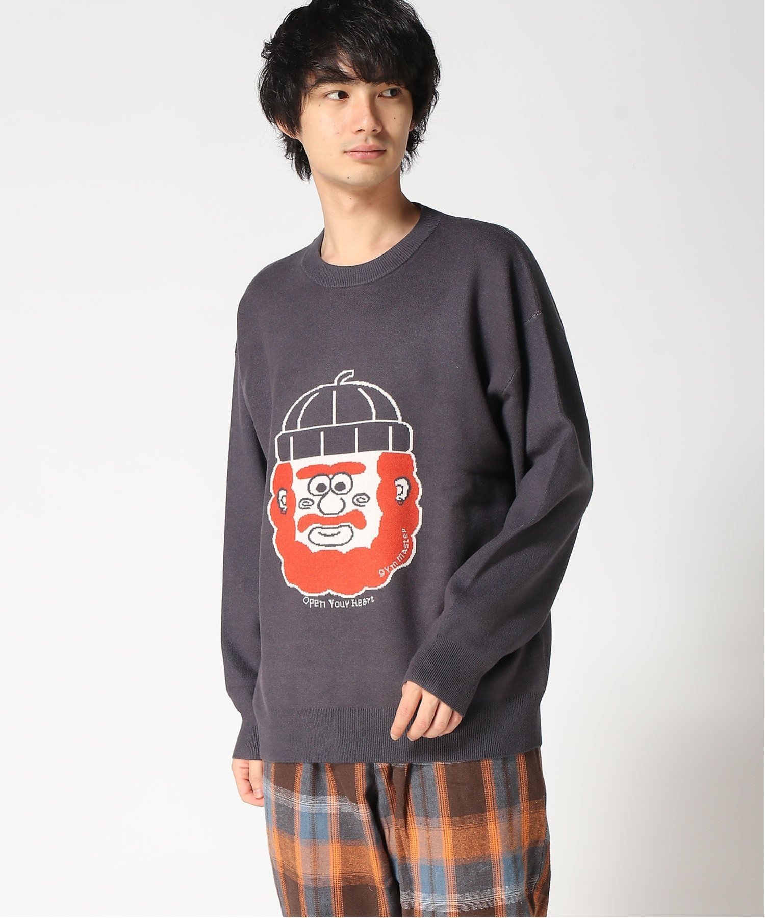 gym master gym master/(U)ジャガードニット open your hear ジムマスター トップス ニット ブラック ホワイト グレー【送料無料】