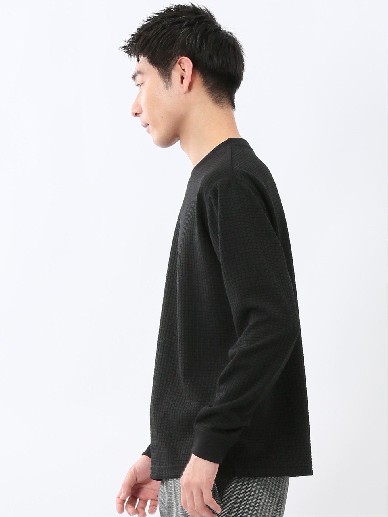 【SALE／30%OFF】TAKA-Q ブロックジャガード クルーネック長袖Tシャツ タカキュー トップス カットソー・Tシャツ ブルー